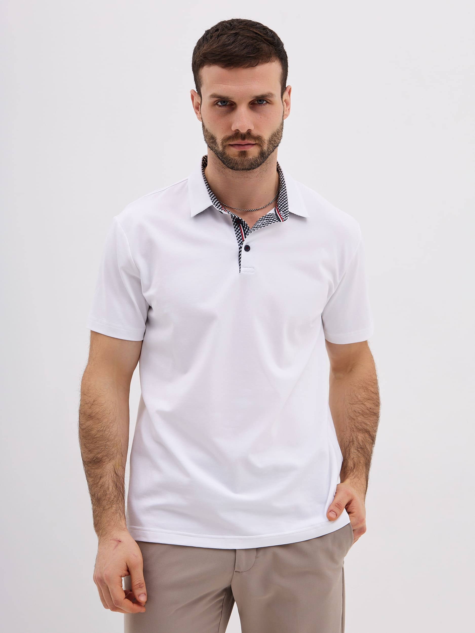 G144-KO1246T-SAS500-1 (белый) Джемпер мужской с воротником поло короткий рукав