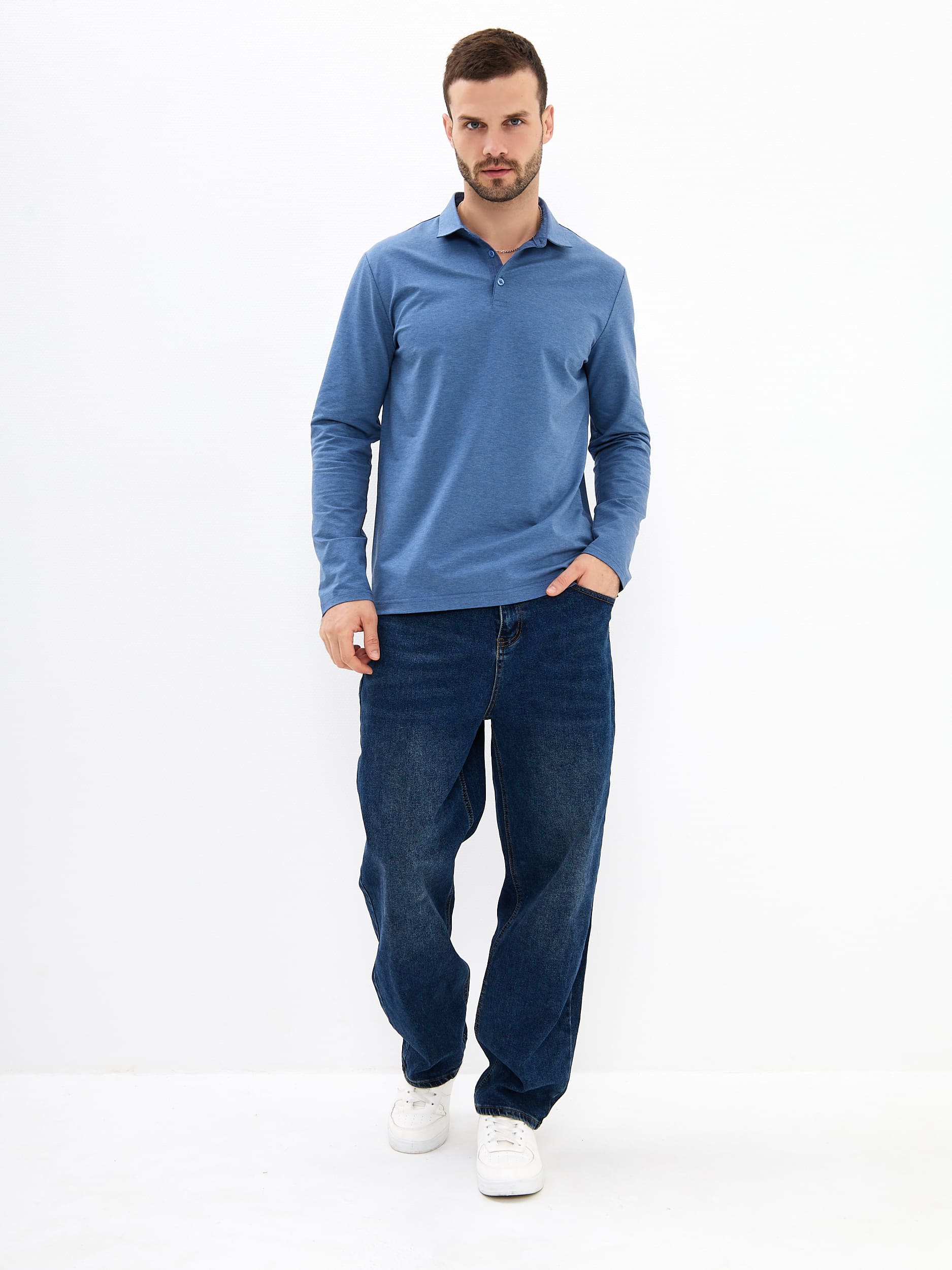 G155-TD1246-LT9322-1 (джинс) Джемпер мужской с воротником поло