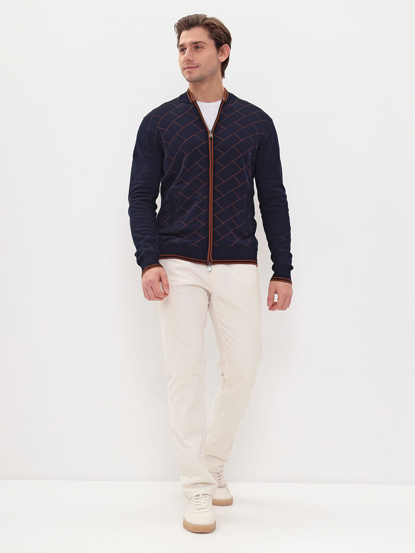 G140-63PC cтрит (т.синий/охра) Кардиган мужской