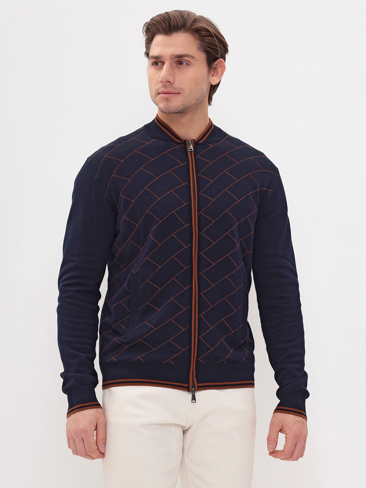 G140-63PC cтрит (т.синий/охра) Кардиган мужской