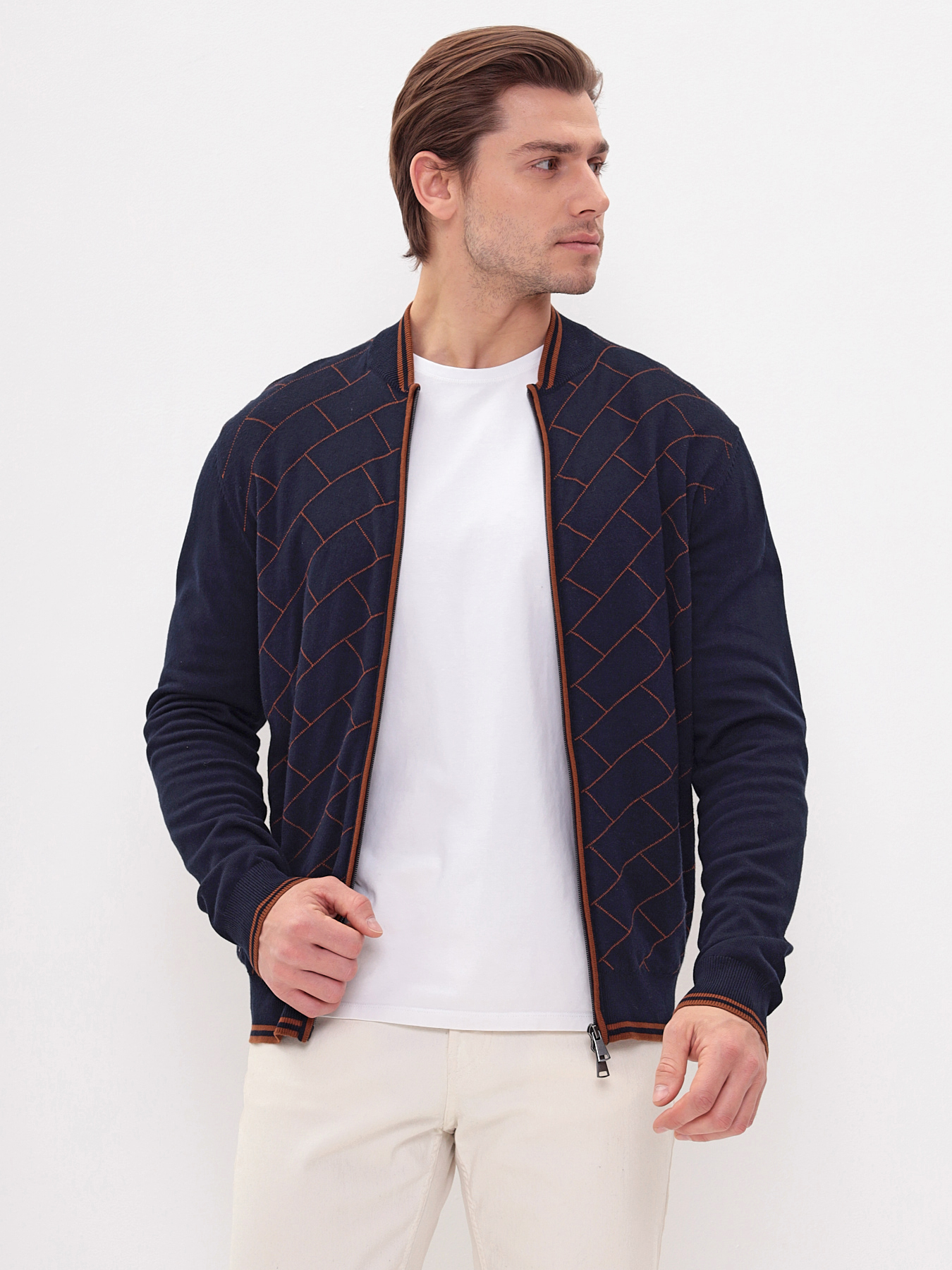 G140-63PC cтрит (т.синий/охра) Кардиган мужской