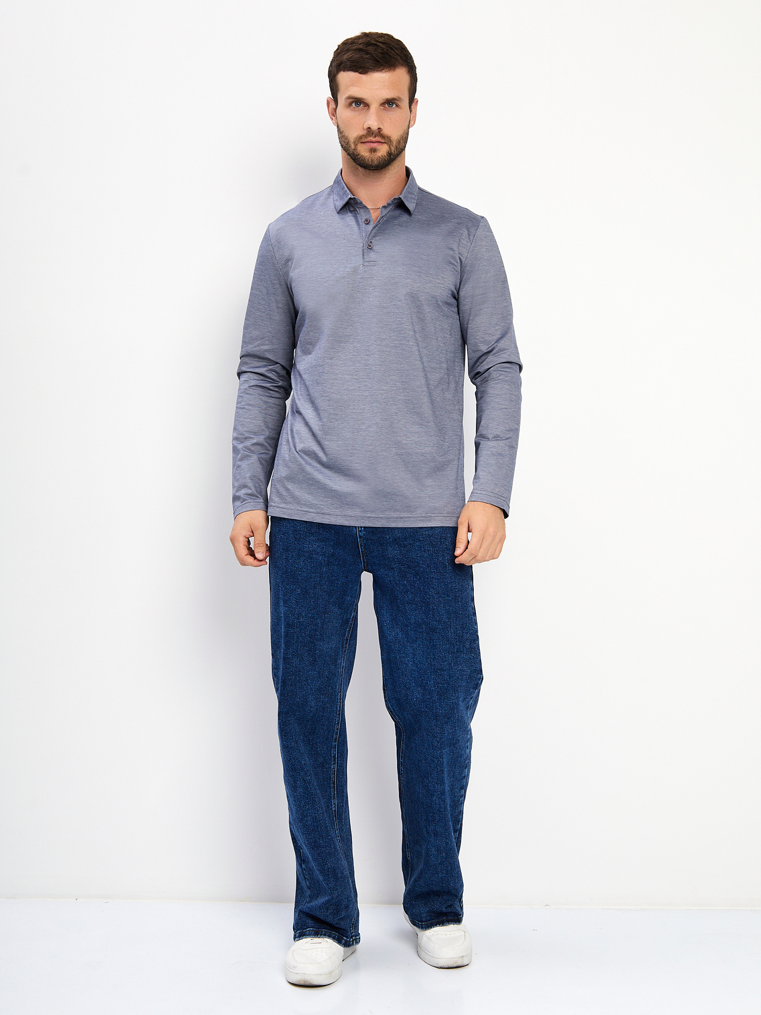 G155-PM4-LT1636 (сине-серый) Джемпер мужской с воротником поло