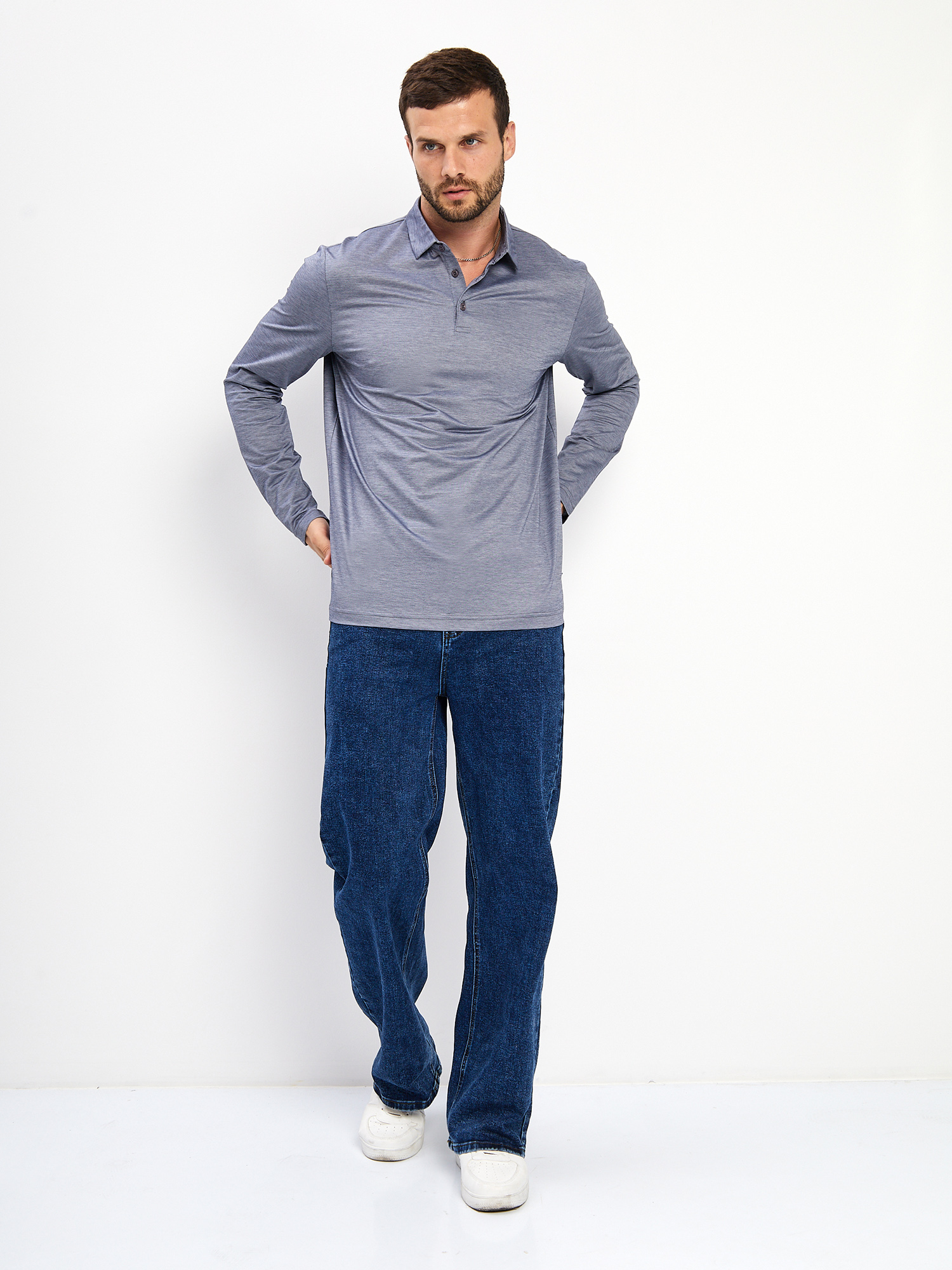 G155-PM4-LT1636 (сине-серый) Джемпер мужской с воротником поло