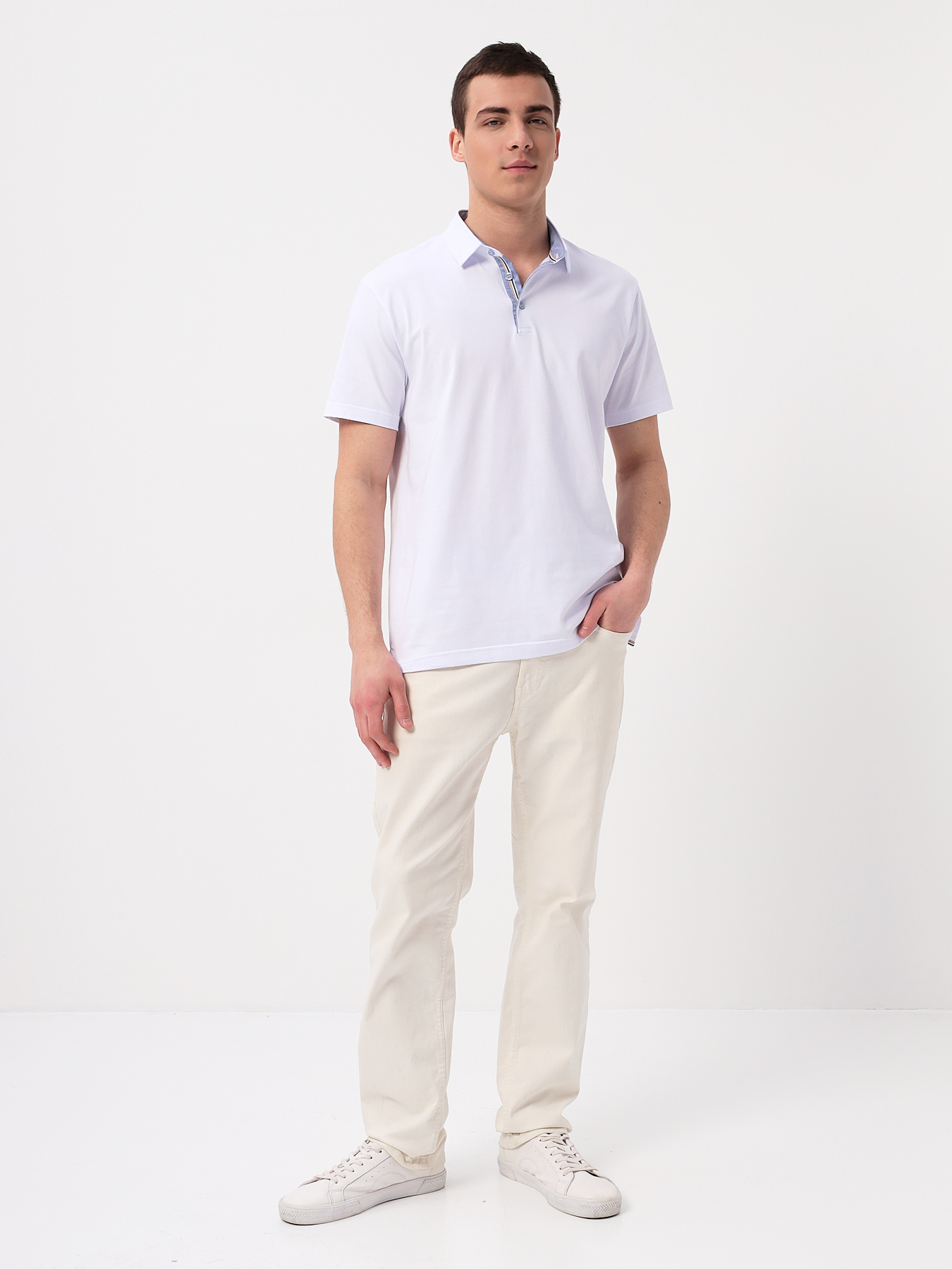 G144-KO124T-SA5000 (белый) Джемпер мужской с воротником поло короткий рукав