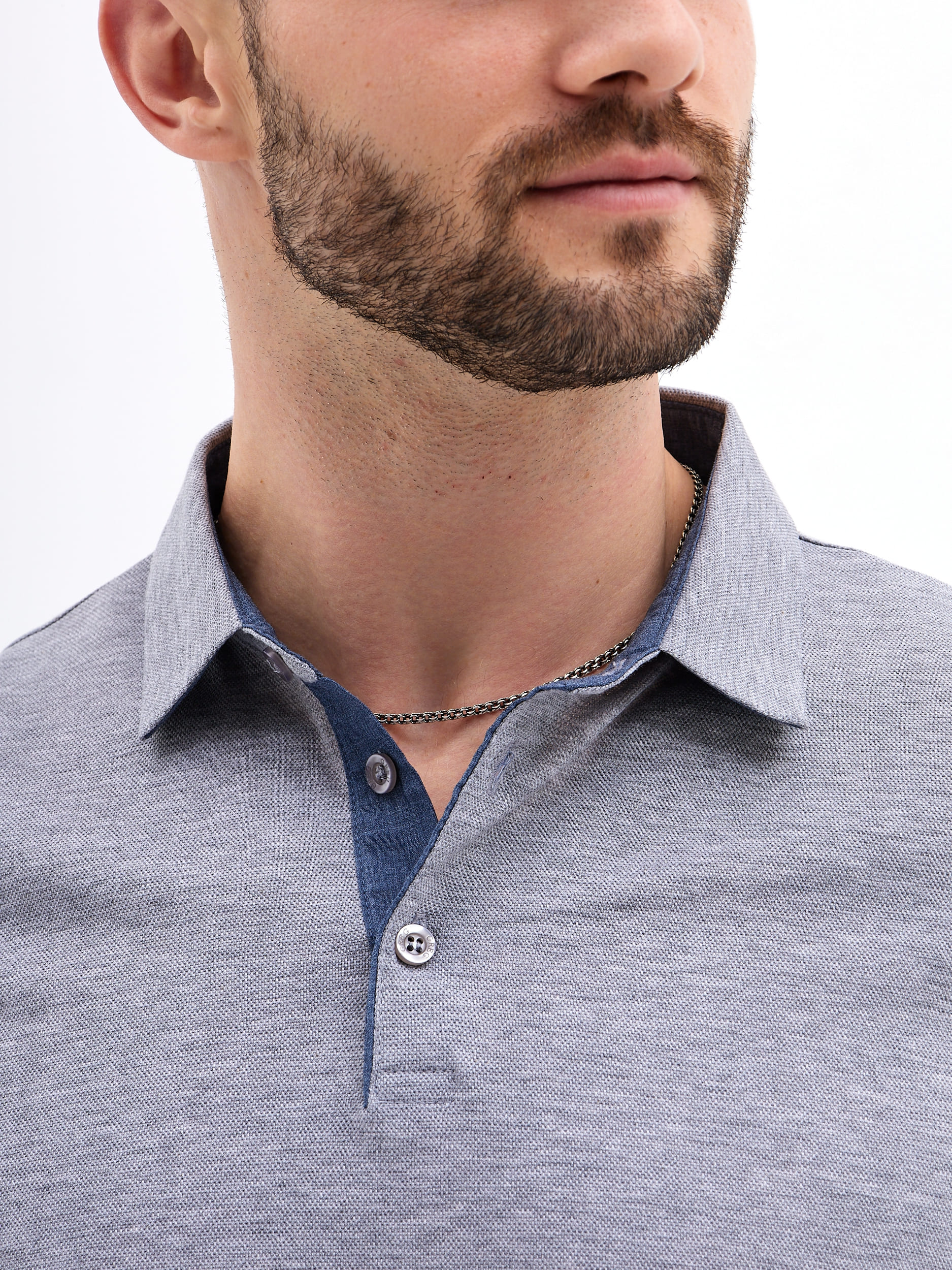 G155-PM1246-LT1393 (серый) Джемпер мужской с воротником поло