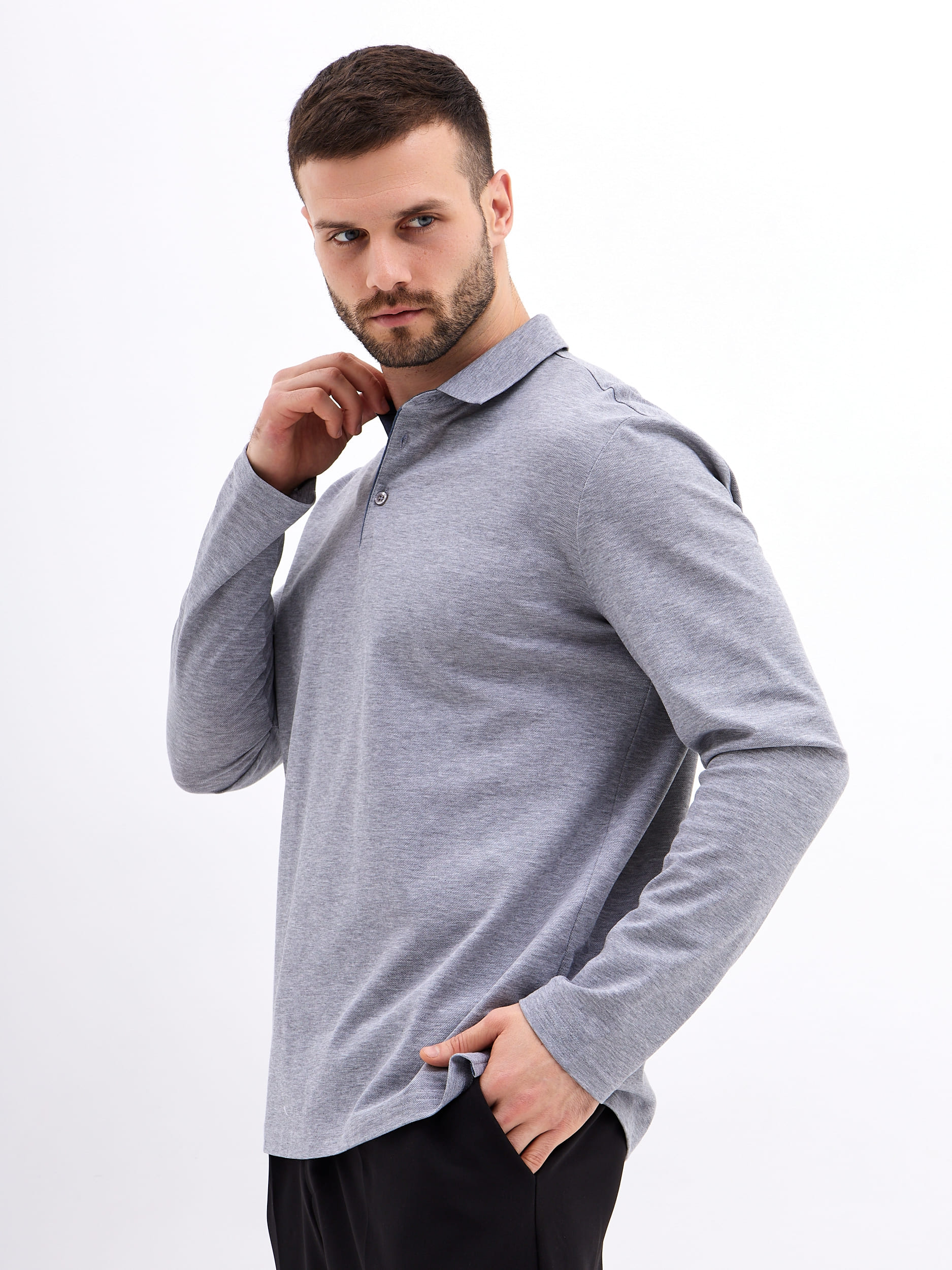 G155-PM1246-LT1393 (серый) Джемпер мужской с воротником поло