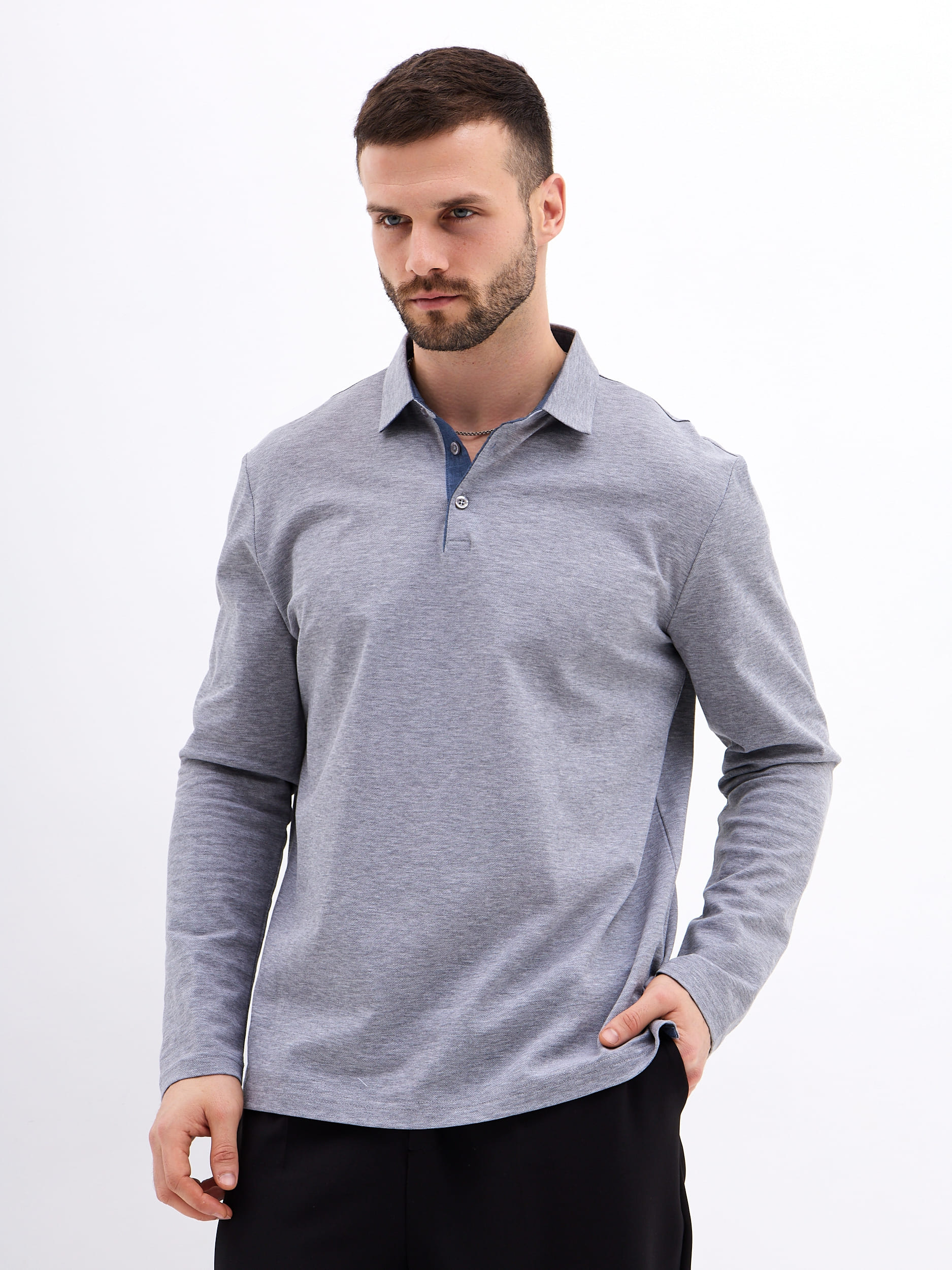G155-PM1246-LT1393 (серый) Джемпер мужской с воротником поло
