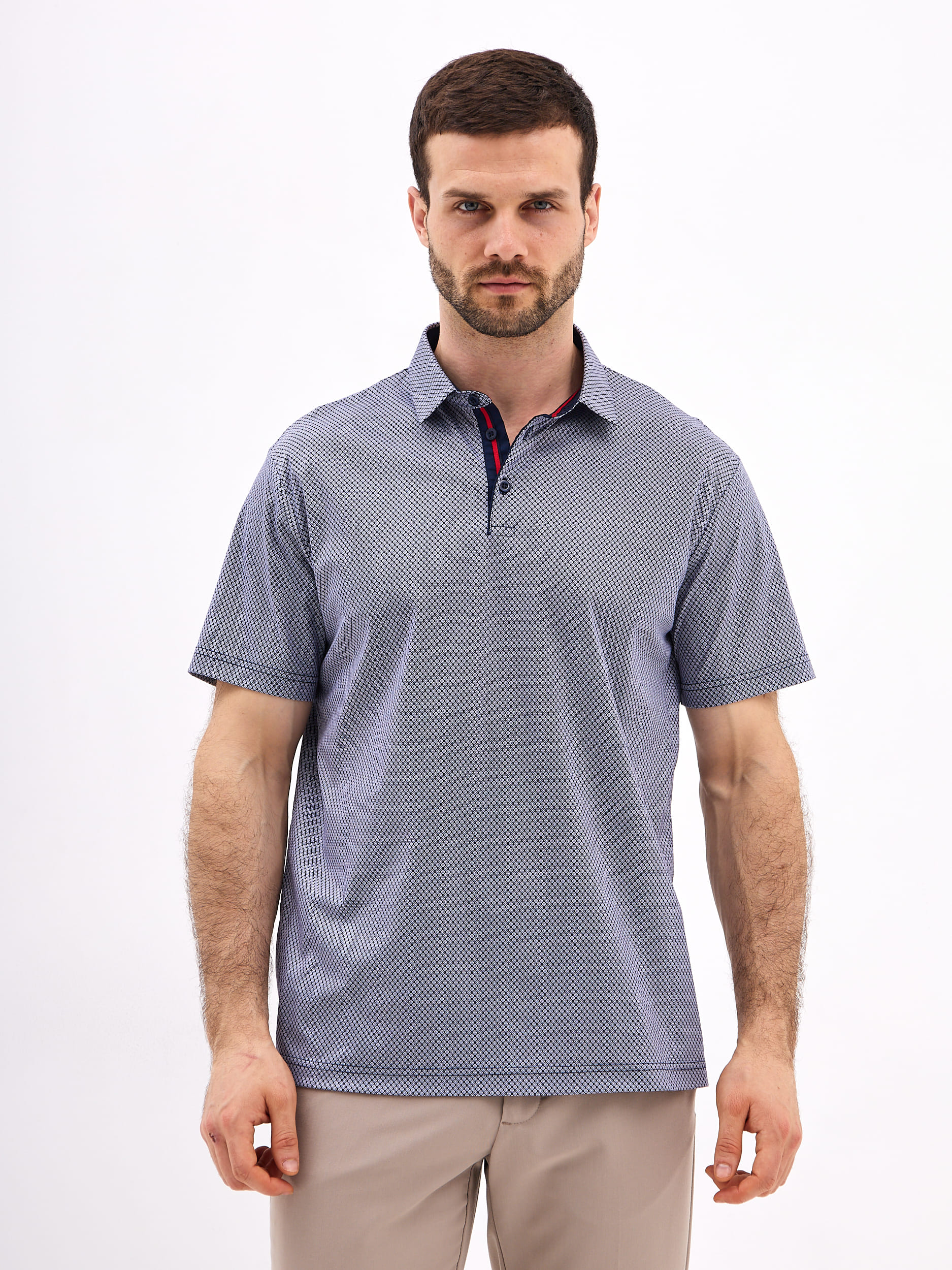 G144-TD1246T-LT4618 (синий) Джемпер мужской с воротником поло короткий рукав