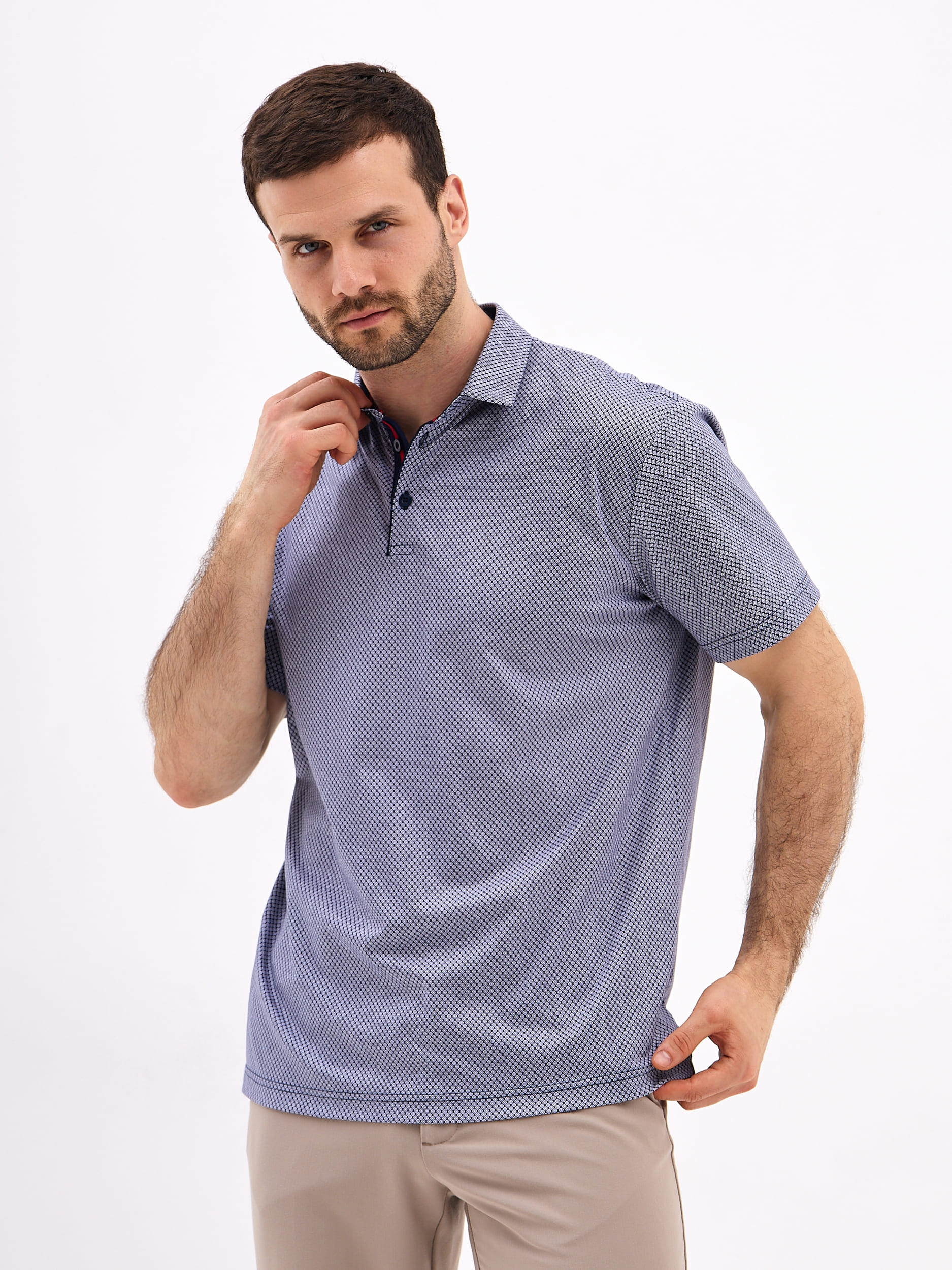 G144-TD1246T-LT4618 (синий) Джемпер мужской с воротником поло короткий рукав