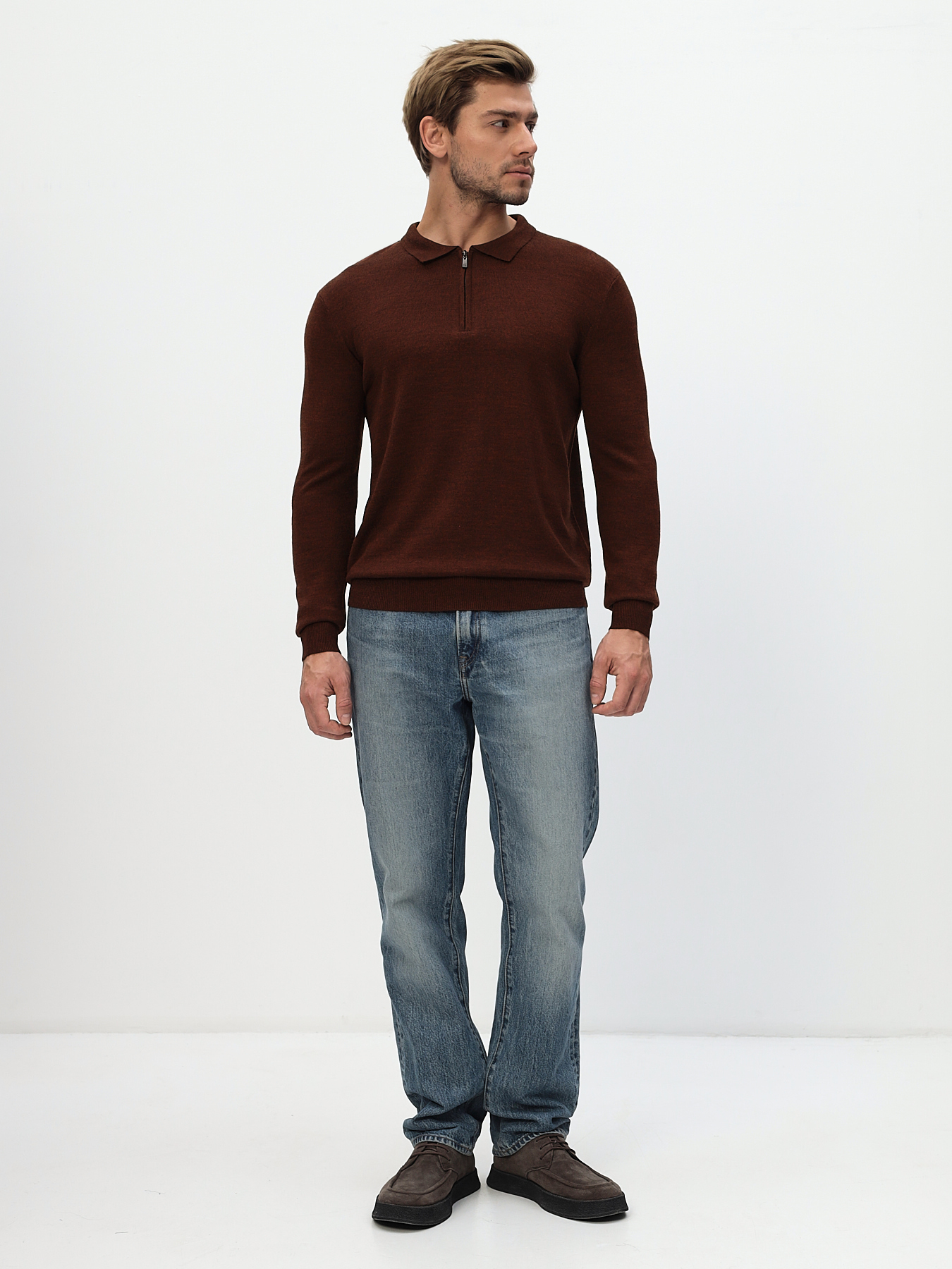 G129-CT 190215 (терракот) Джемпер мужской с воротником поло