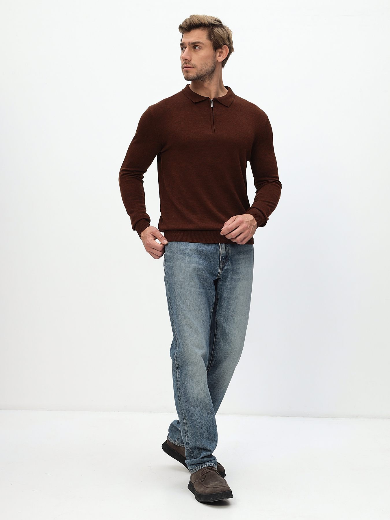 G129-CT 190215 (терракот) Джемпер мужской с воротником поло