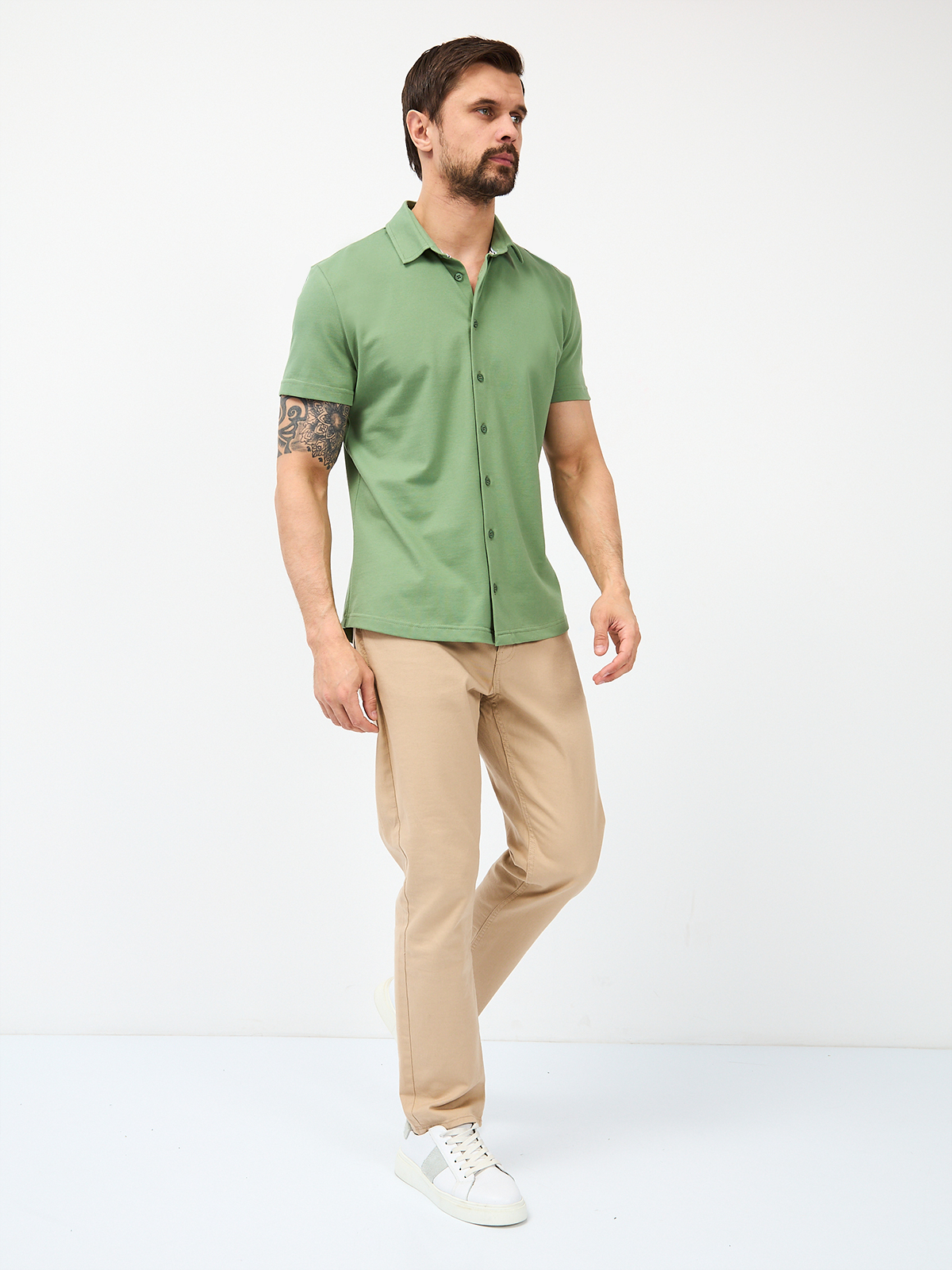 G158ZR-PO1T-SA2096 (хаки) Рубашка трикотажная мужская короткий рукав