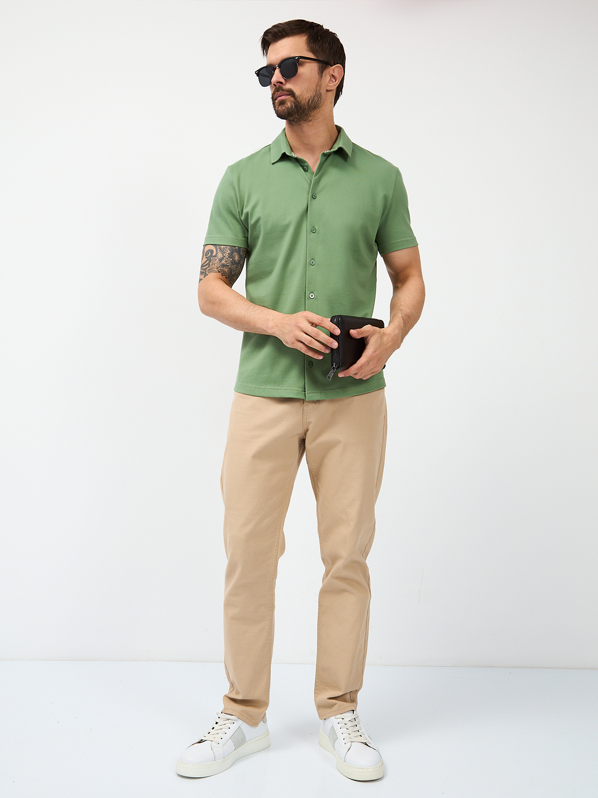 G158ZR-PO1T-SA2096 (хаки) Рубашка трикотажная мужская короткий рукав