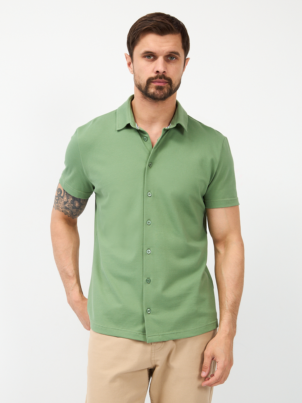 G158ZR-PO1T-SA2096 (хаки) Рубашка трикотажная мужская короткий рукав