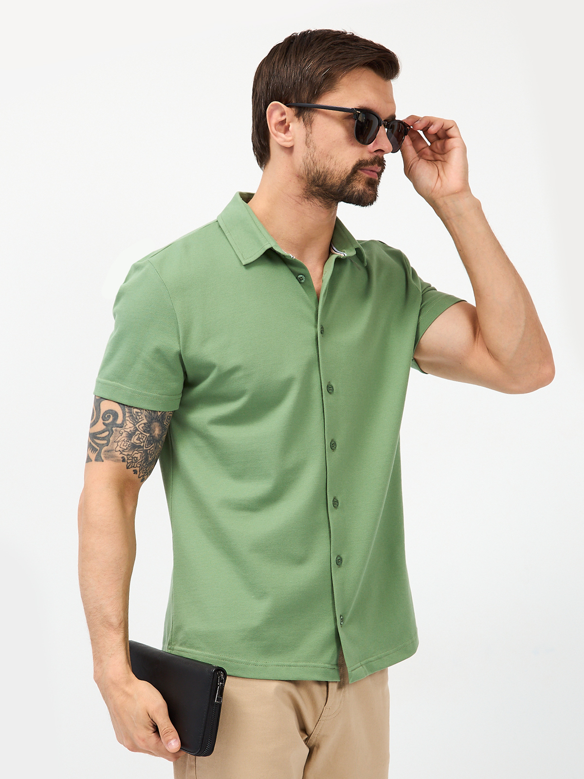 G158ZR-PO1T-SA2096 (хаки) Рубашка трикотажная мужская короткий рукав