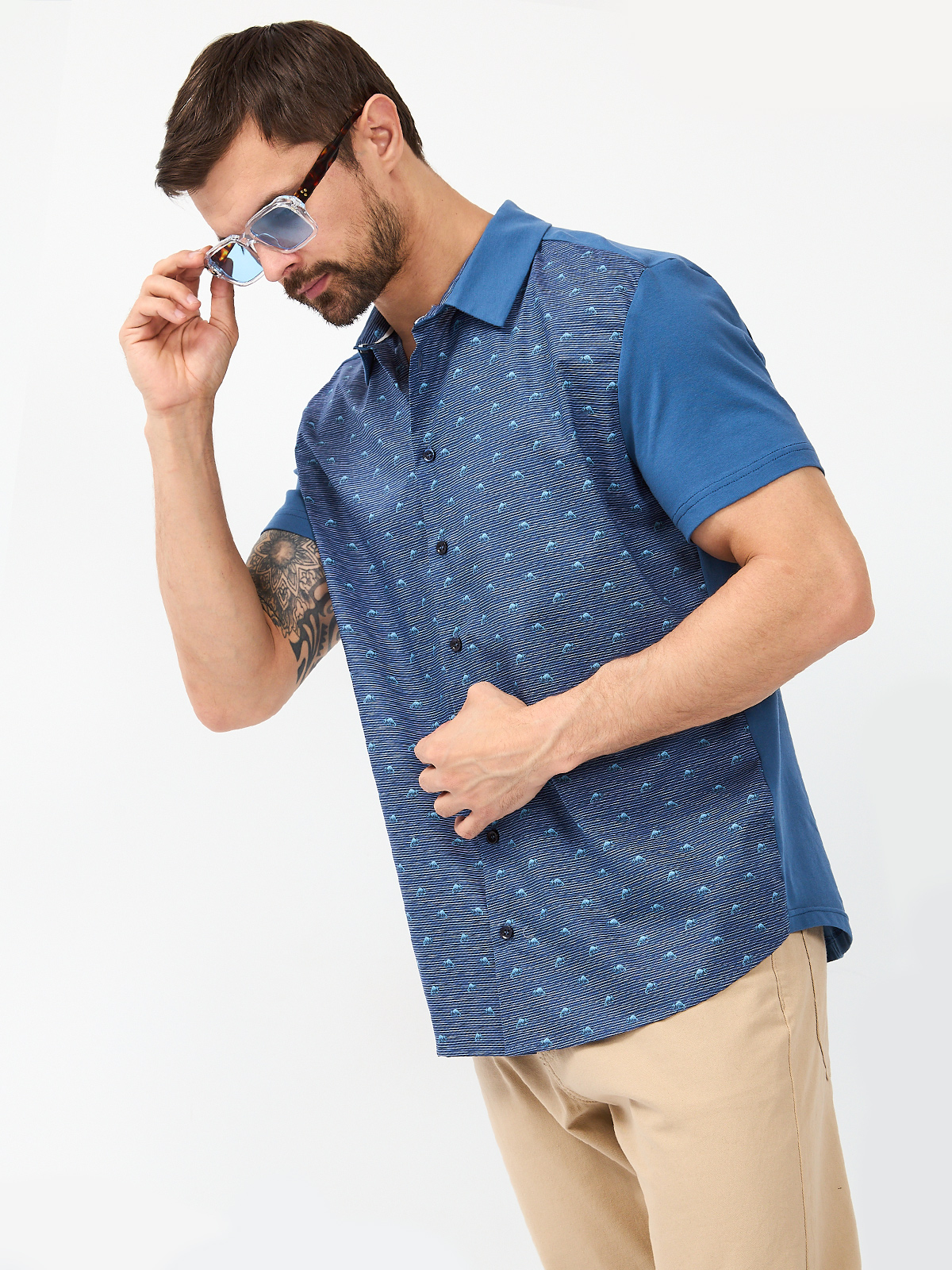 G143-KD1467T-LG2832 (т.джинс) Рубашка трикотажная мужская короткий рукав