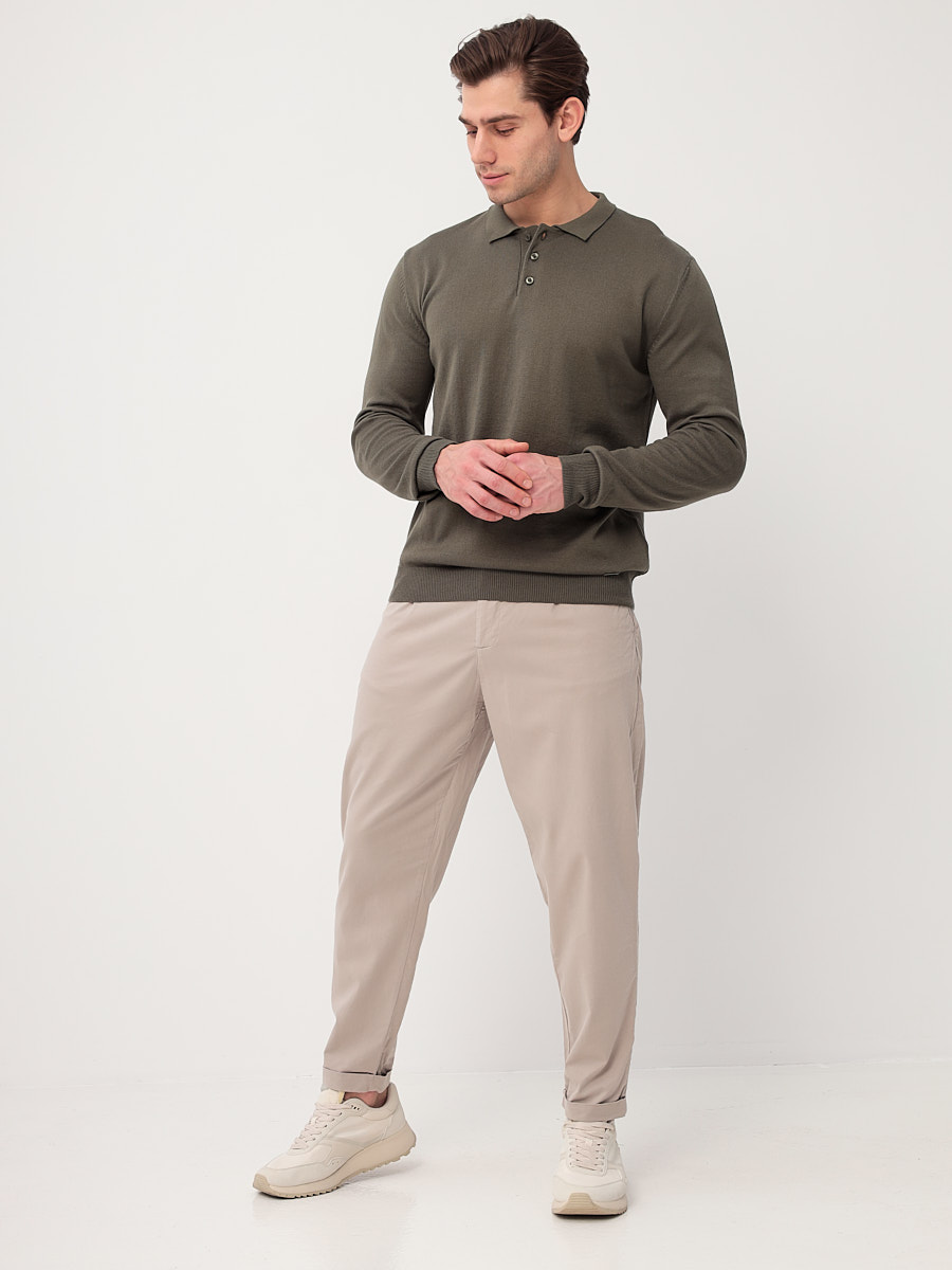 G128-AC435 (хаки) Джемпер мужской с воротником поло