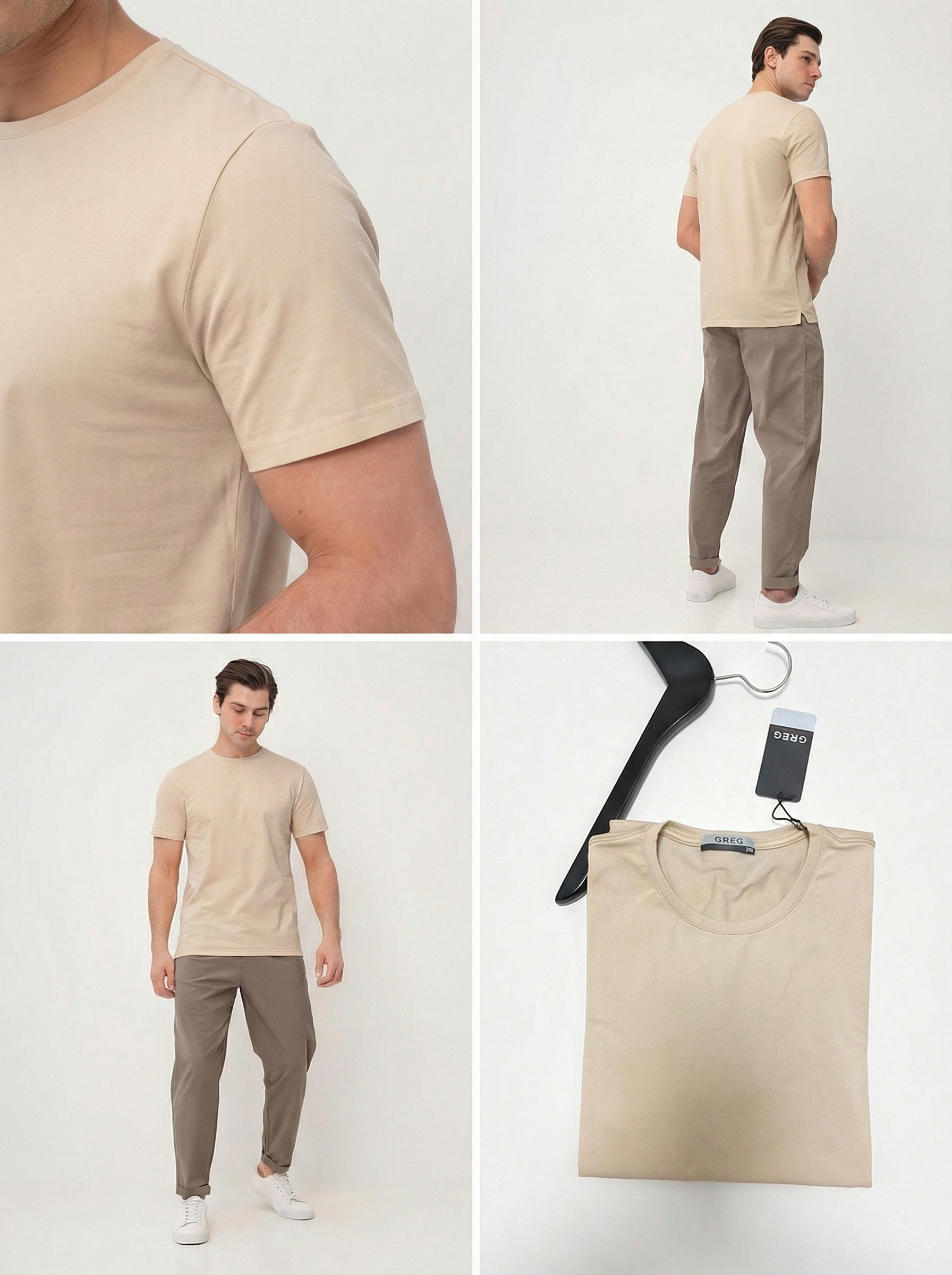 G145-PO-HJ-4T (бежевый) Футболка мужская короткий рукав