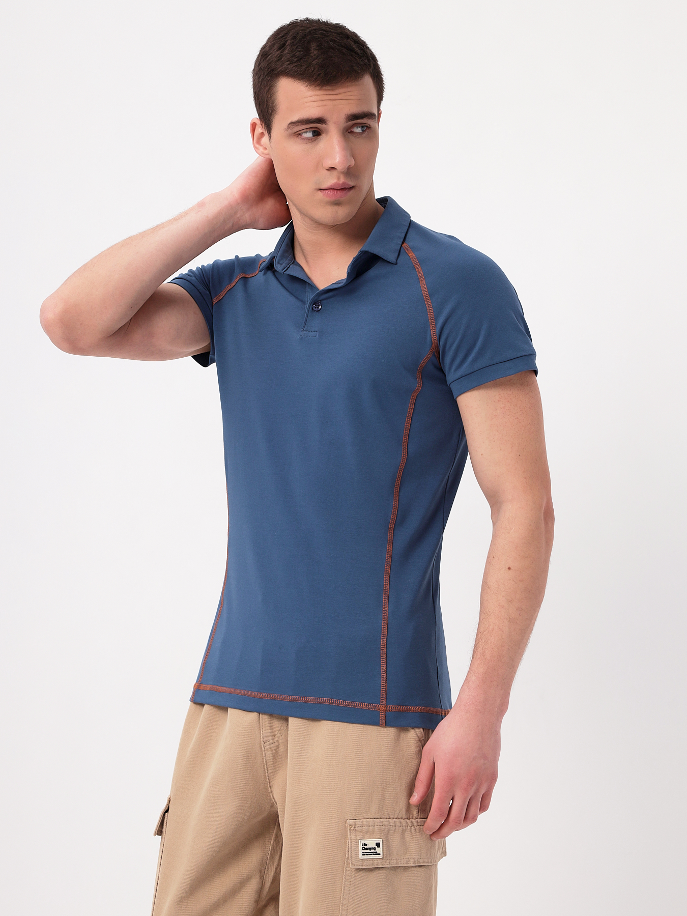 G152RZR-KO-SA5121-STR (т.джинс) Джемпер мужской с воротником поло короткий рукав