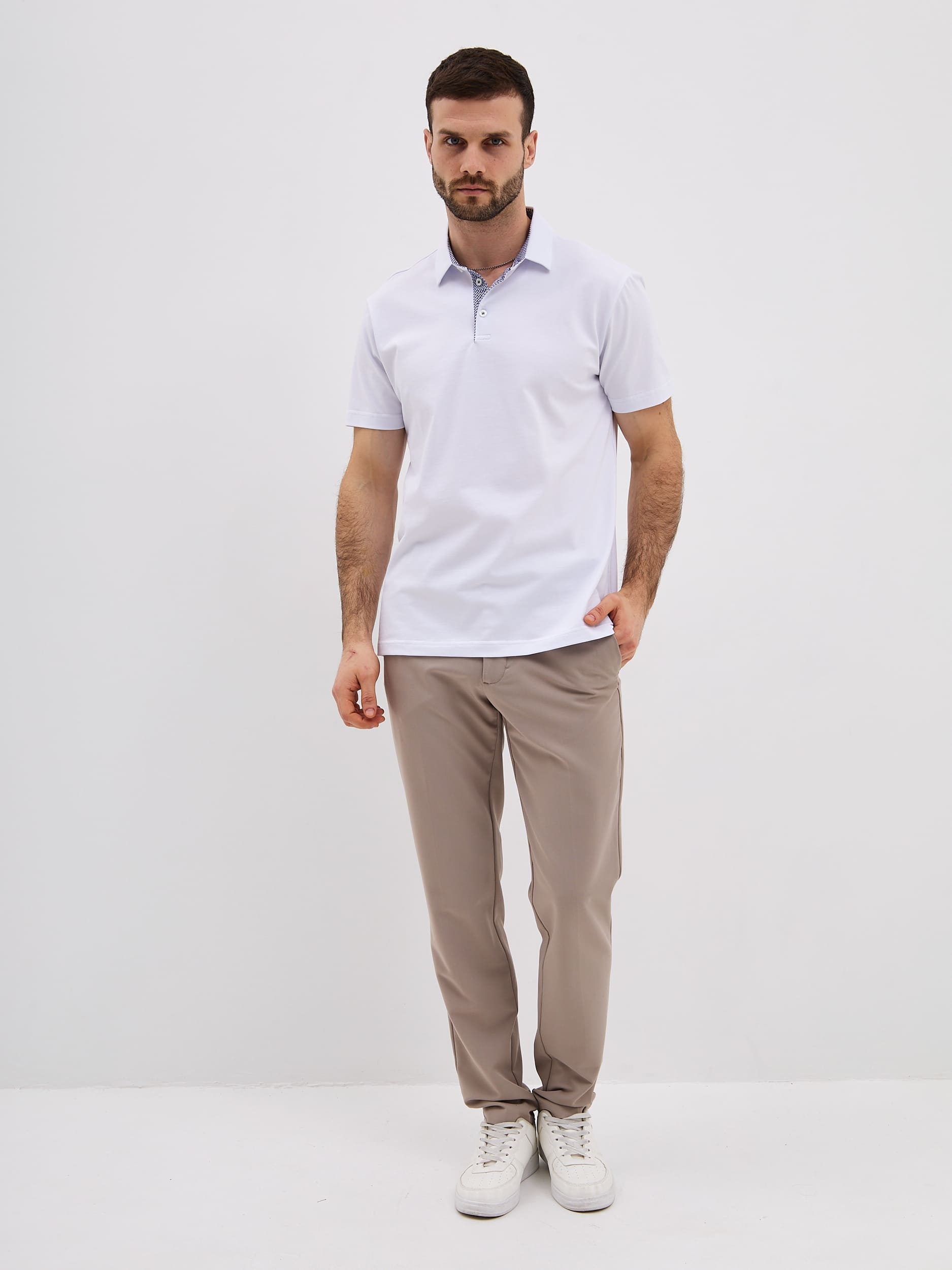 G144-PO1246T-SA5000-2 (белый) Джемпер мужской с воротником поло короткий рукав