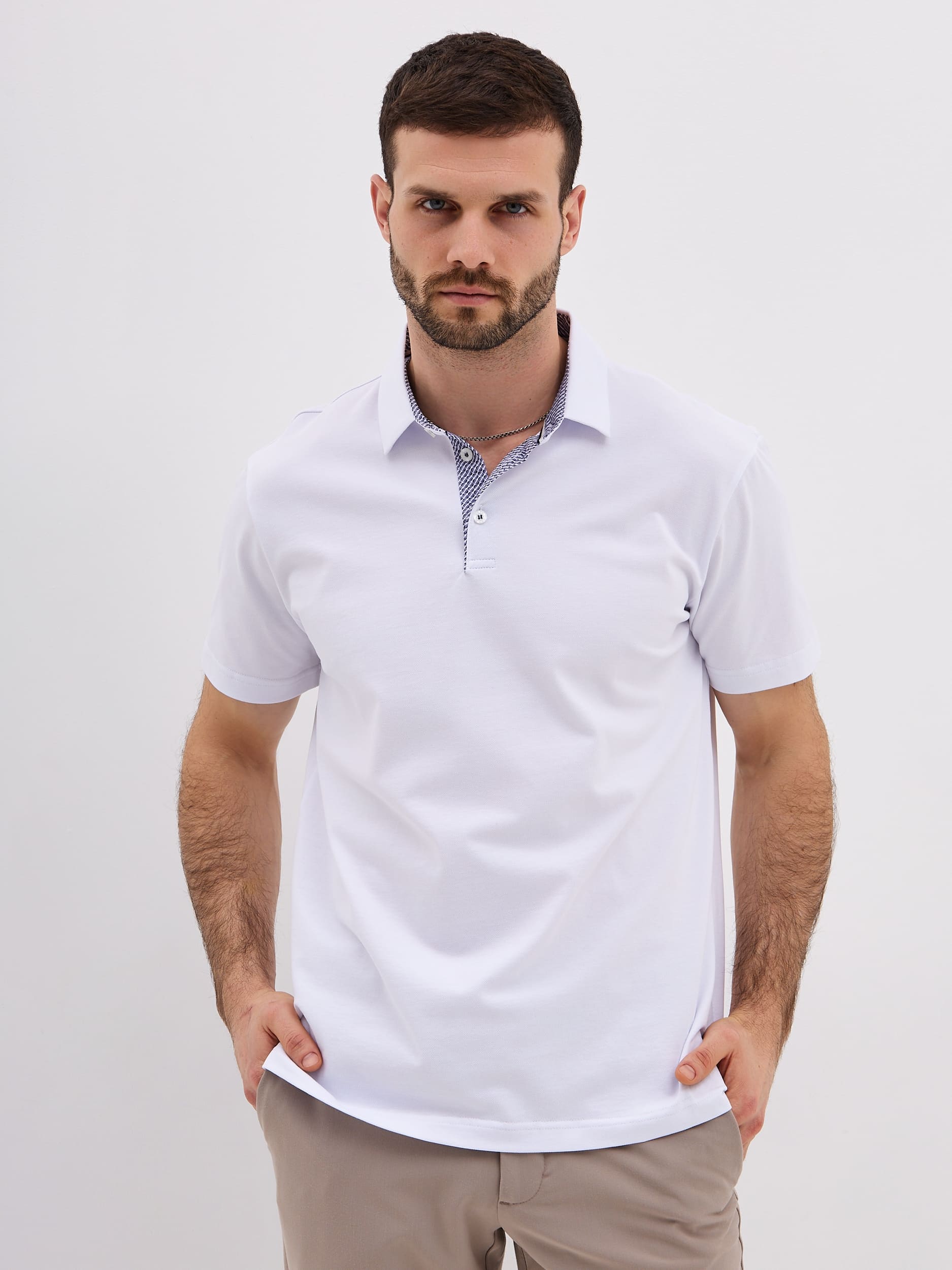 G144-PO1246T-SA5000-2 (белый) Джемпер мужской с воротником поло короткий рукав