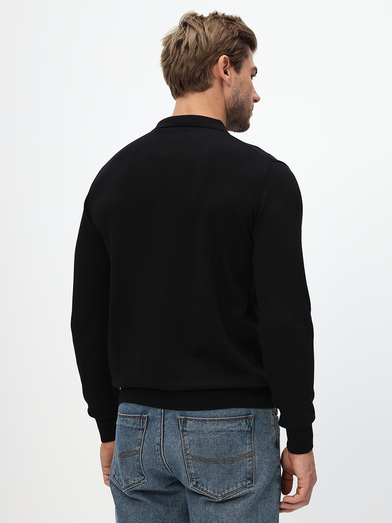 G128-CT51 (чёрный) Джемпер мужской с воротником поло