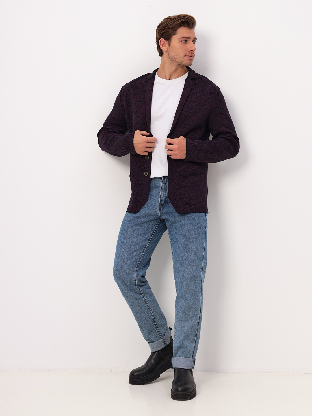 G136-KF-клетка (бордо470/345) Кардиган мужской