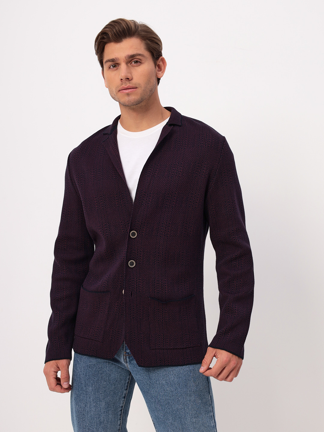 G136-KF-клетка (бордо470/345) Кардиган мужской