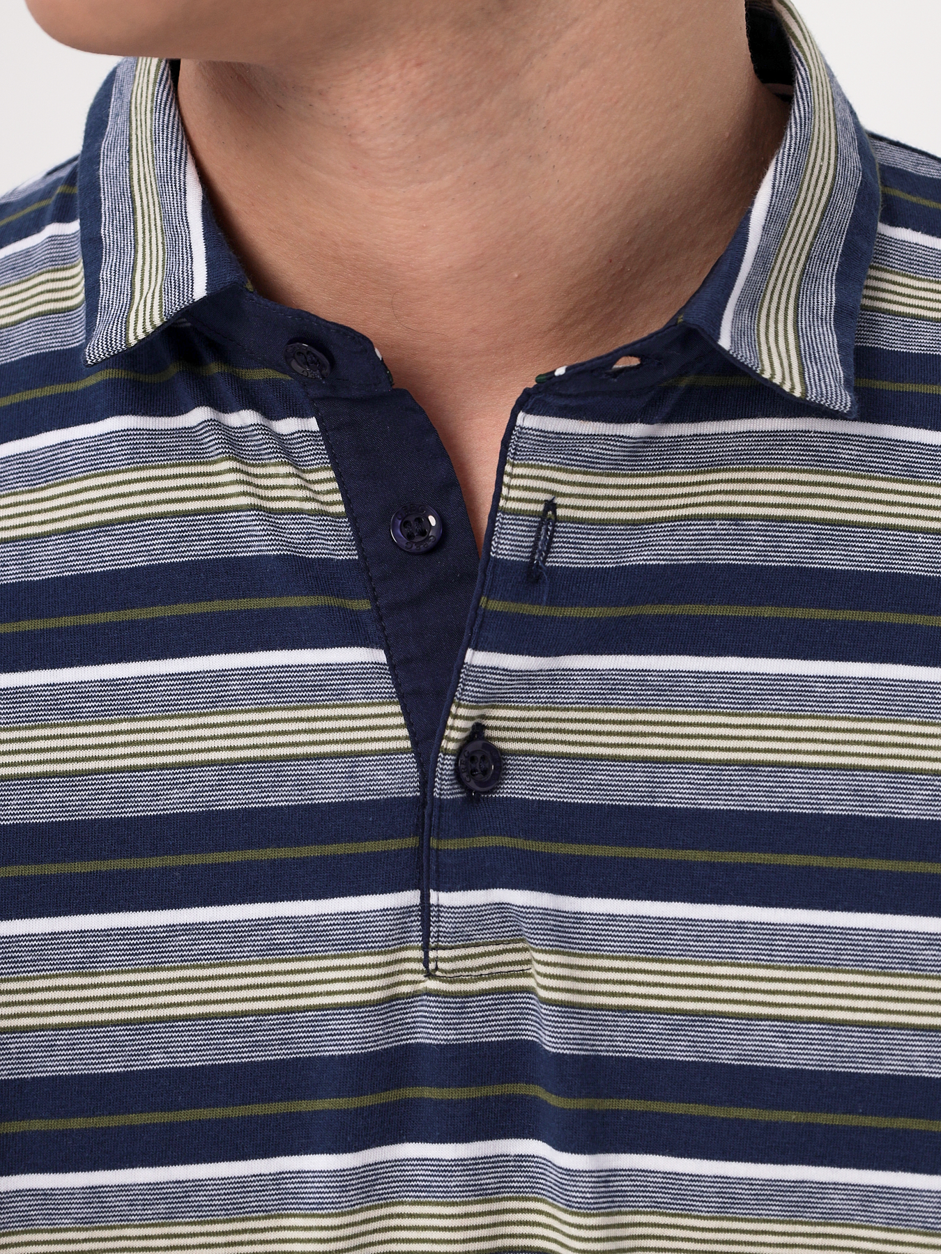 G144-KD1246T-HS050 (сине-зел. полоска) Джемпер мужской с воротником поло короткий рукав