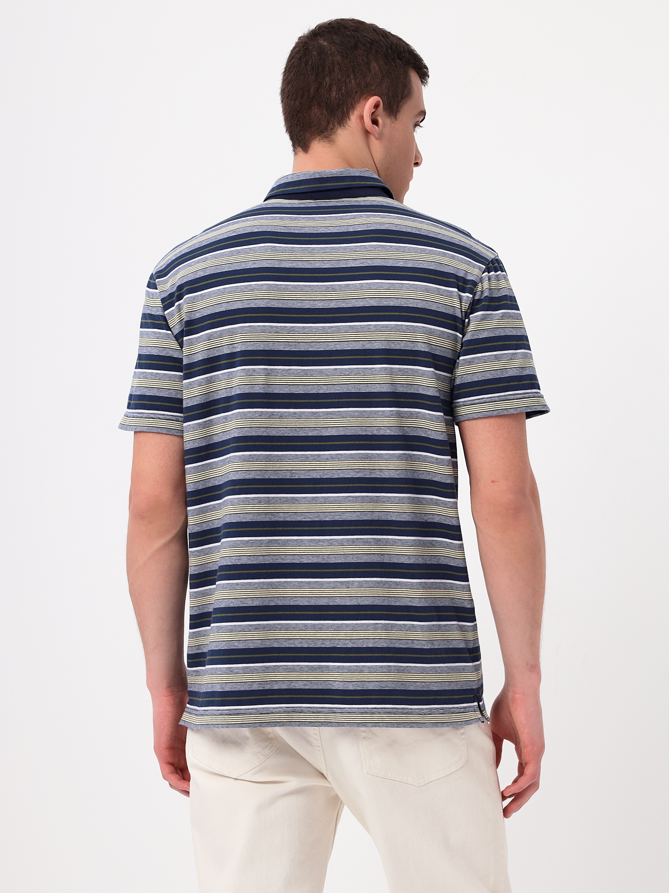 G144-KD1246T-HS050 (сине-зел. полоска) Джемпер мужской с воротником поло короткий рукав