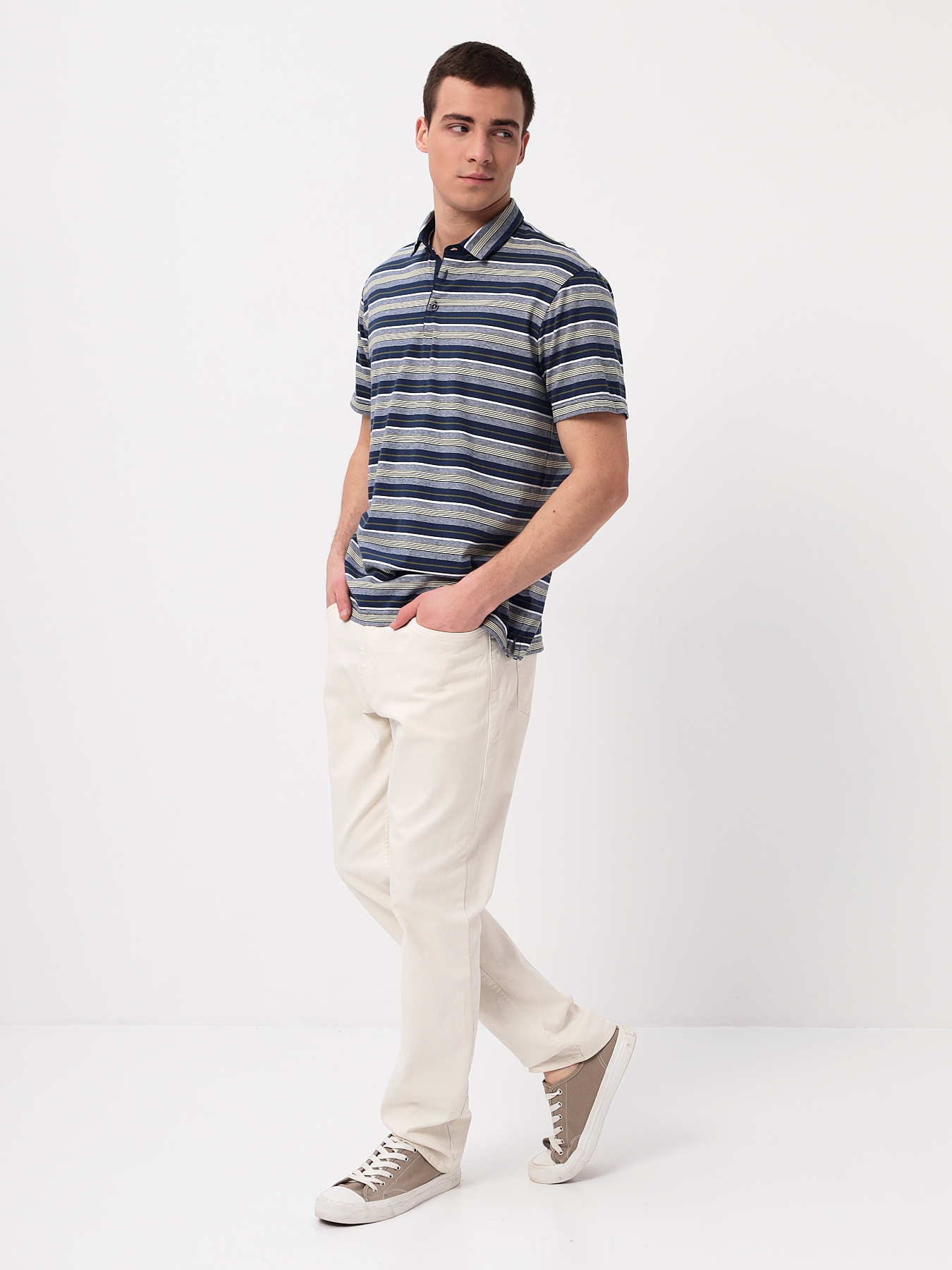 G144-KD1246T-HS050 (сине-зел. полоска) Джемпер мужской с воротником поло короткий рукав