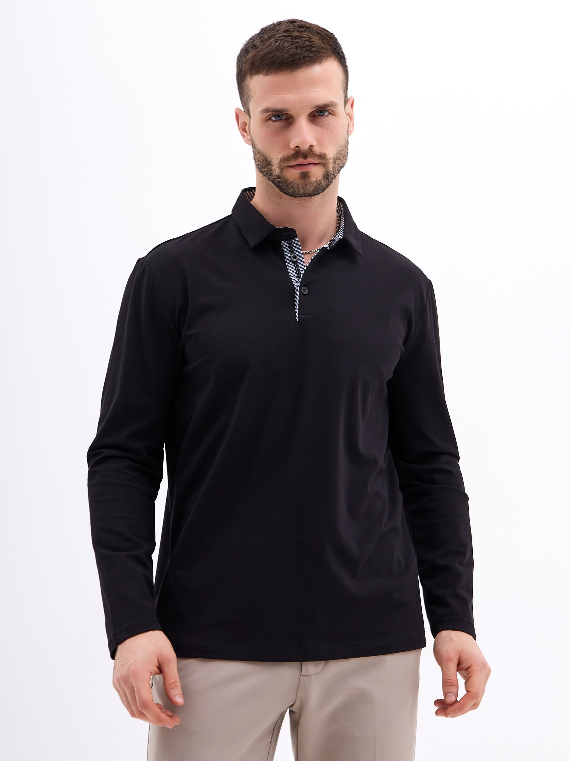 G155-KO1246-SA5111 (черный) Джемпер мужской с воротником поло