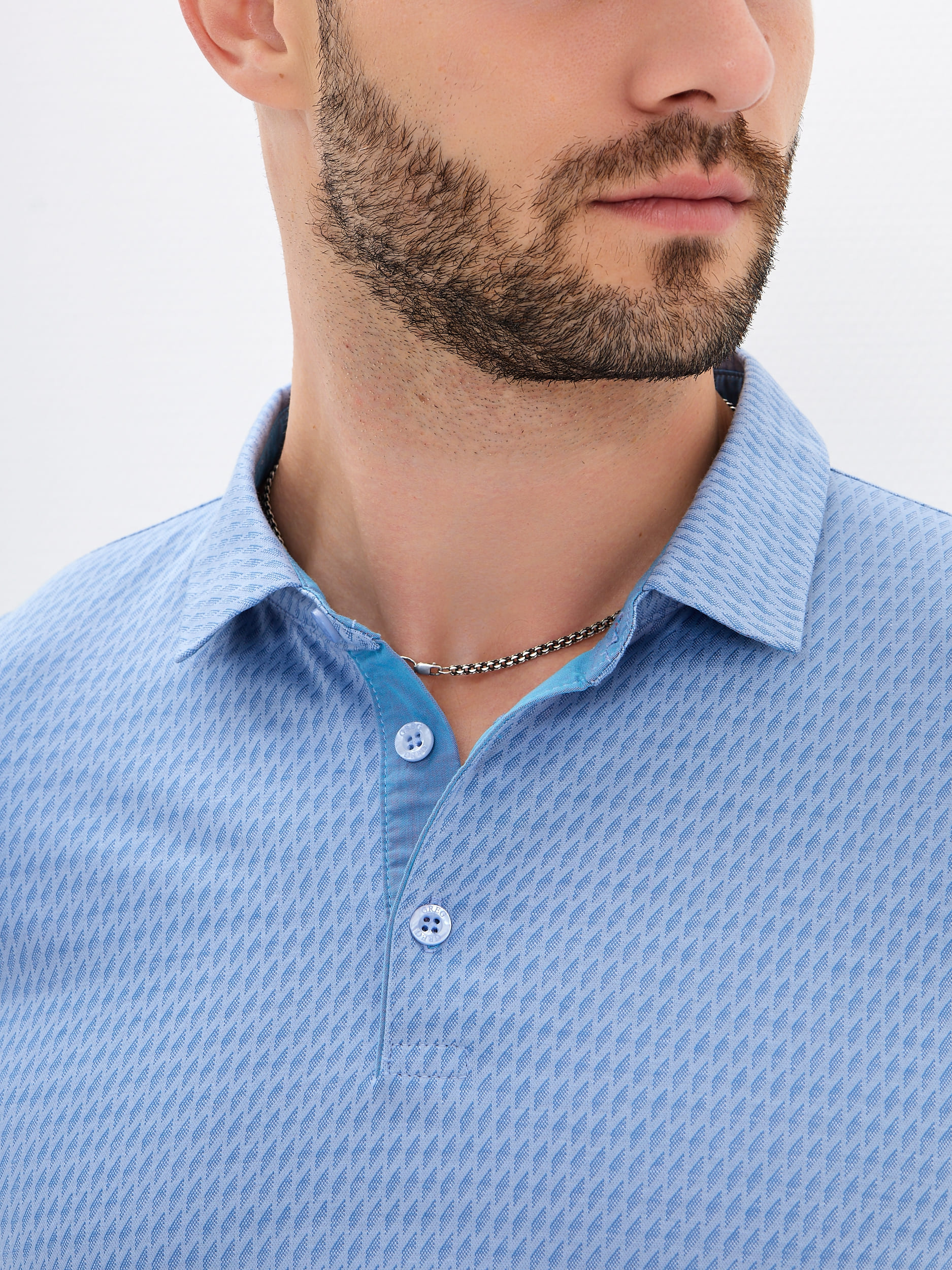 G155-TD1246-LT5140 (голубой) Джемпер мужской с воротником поло