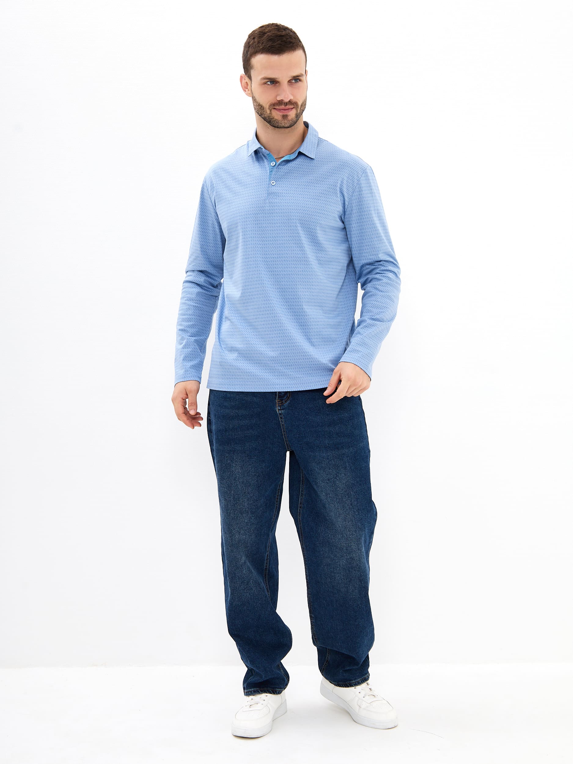 G155-TD1246-LT5140 (голубой) Джемпер мужской с воротником поло