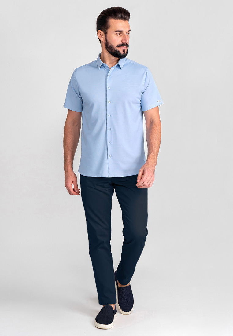 G143-RH03-15 (голубой) Батник мужской трикотажный короткий рукав