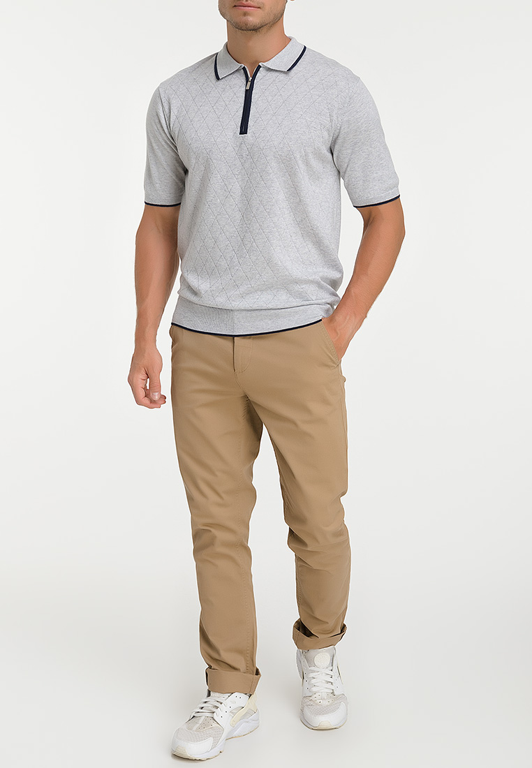 G147-12-ромб D2 (серый) Джемпер мужской с воротником поло короткий рукав