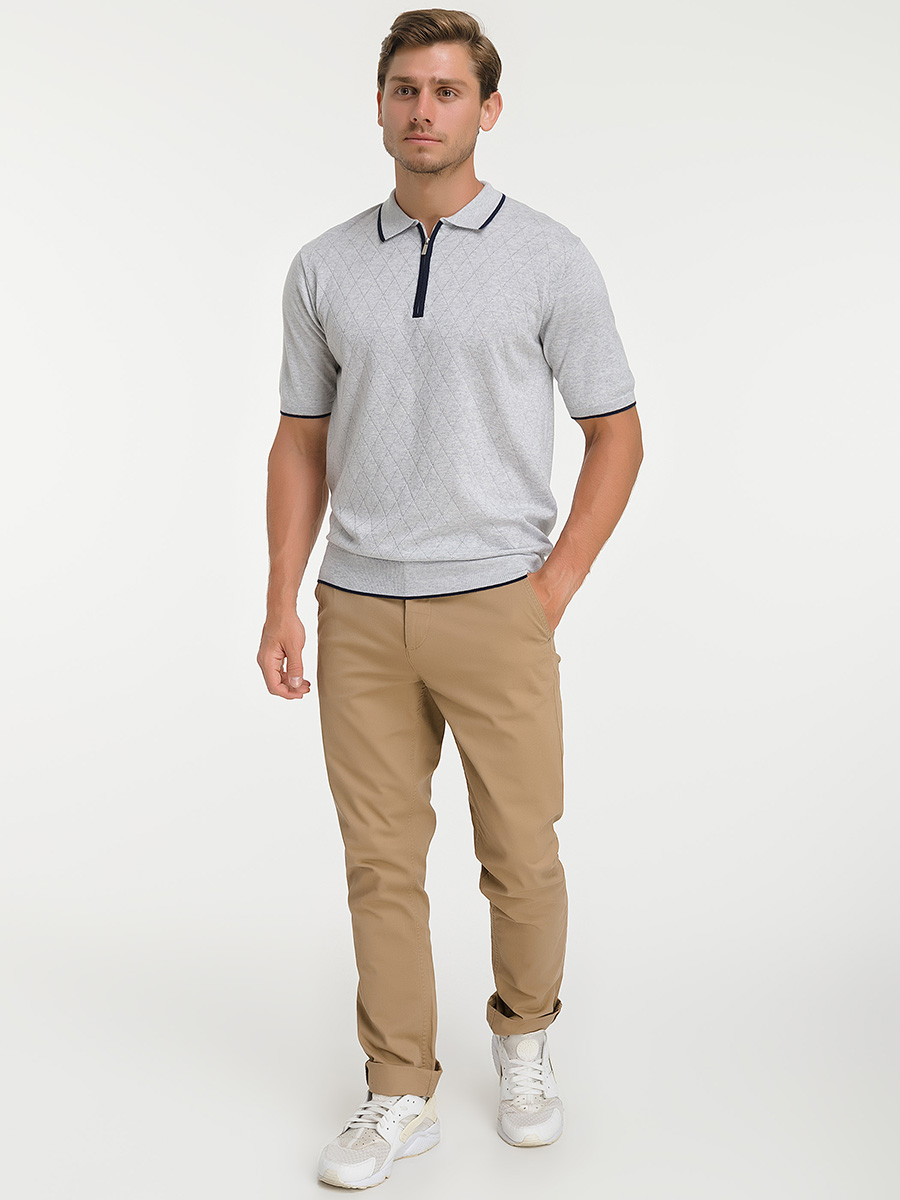 G147-12-ромб D2 (серый) Джемпер мужской с воротником поло короткий рукав