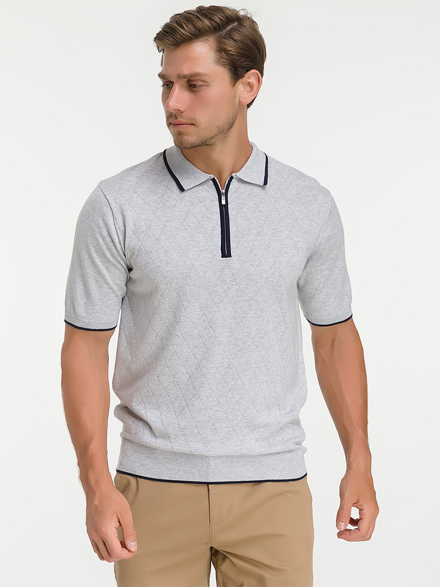 G147-12-ромб D2 (серый) Джемпер мужской с воротником поло короткий рукав