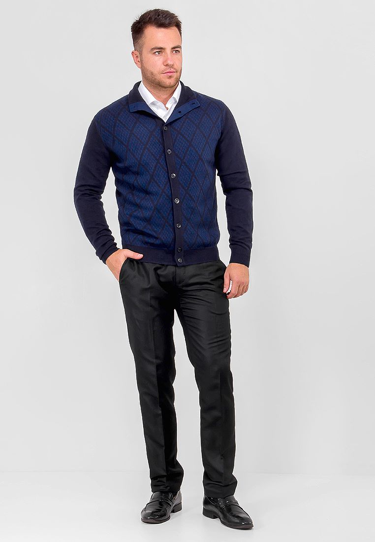 G137-12-ромб (т.синий/св.синий) Кардиган мужской