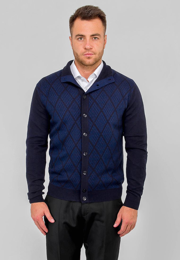 G137-12-ромб (т.синий/св.синий) Кардиган мужской