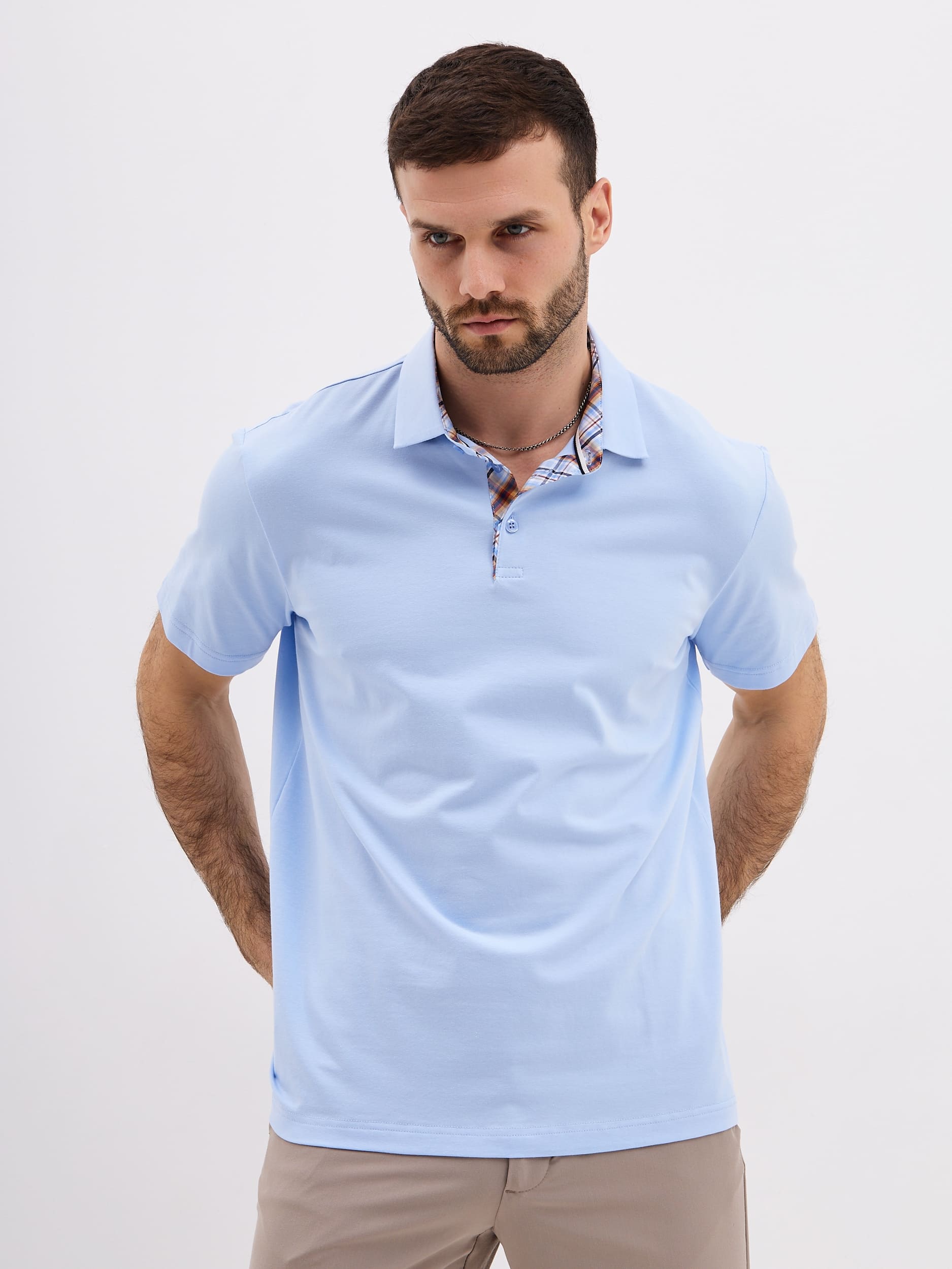 G144-KO1246T-SAS5120 (св.голубой) Джемпер мужской с воротником поло короткий рукав