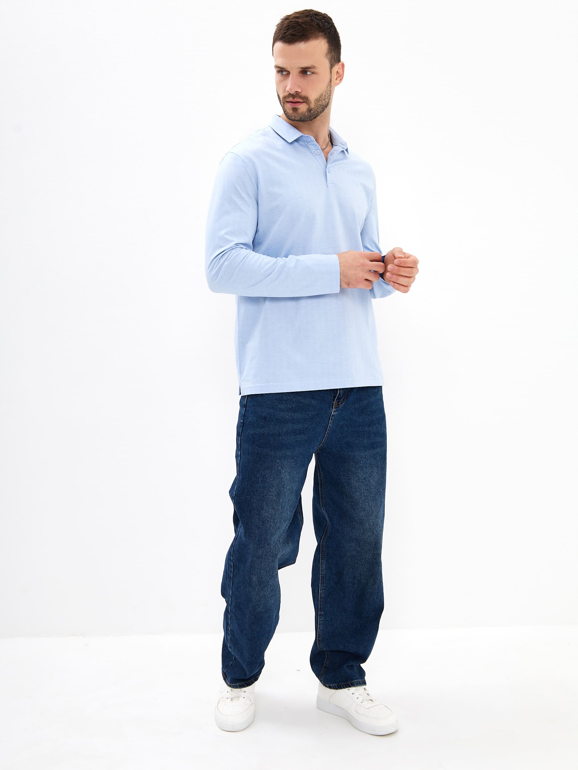 G155-TD4-LT0414-1 (голубой) Джемпер мужской с воротником поло