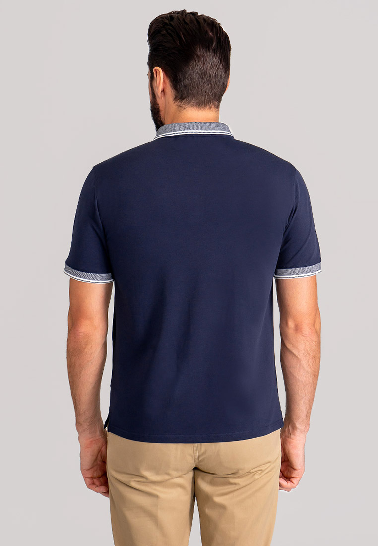 G144-TS-45 жаккард (т.синий) Джемпер мужской с воротником поло короткий рукав