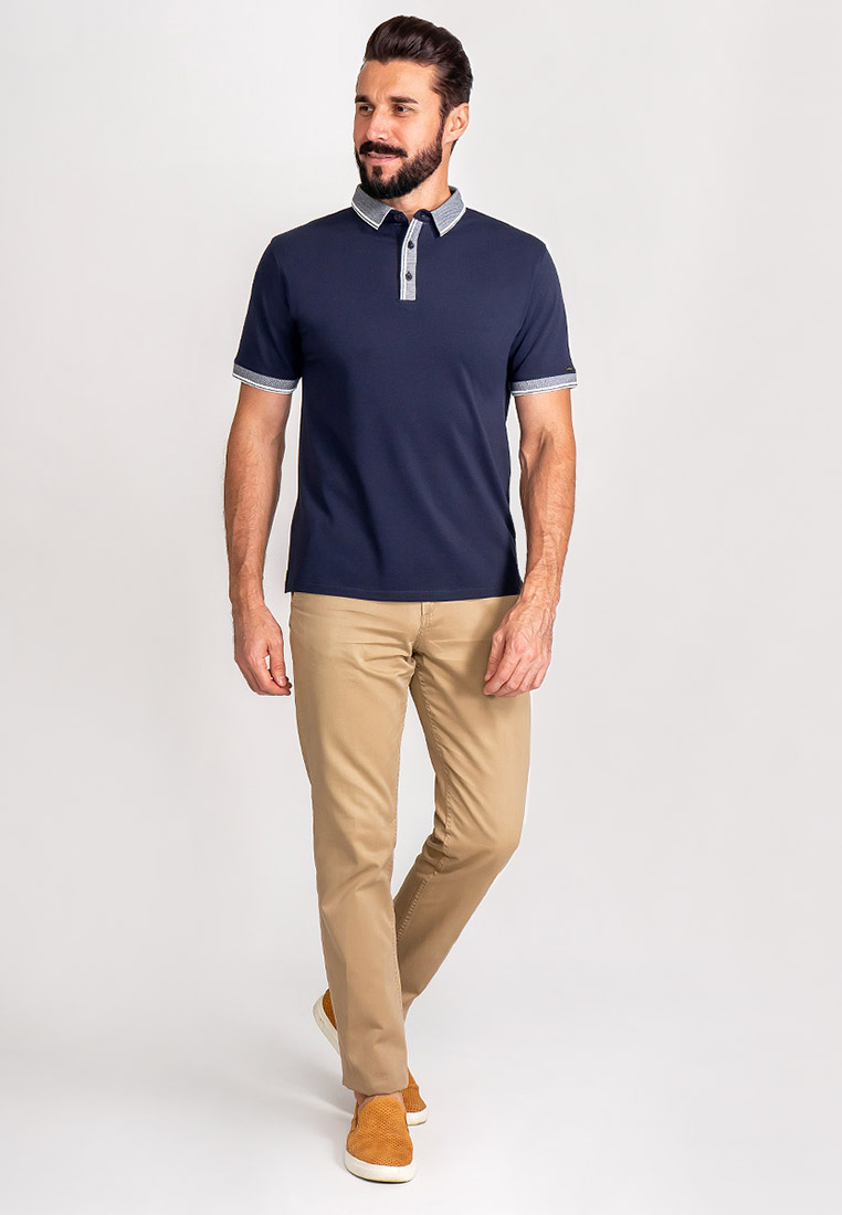 G144-TS-45 жаккард (т.синий) Джемпер мужской с воротником поло короткий рукав