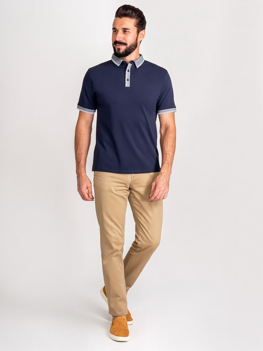 G144-TS-45 жаккард (т.синий) Джемпер мужской с воротником поло короткий рукав