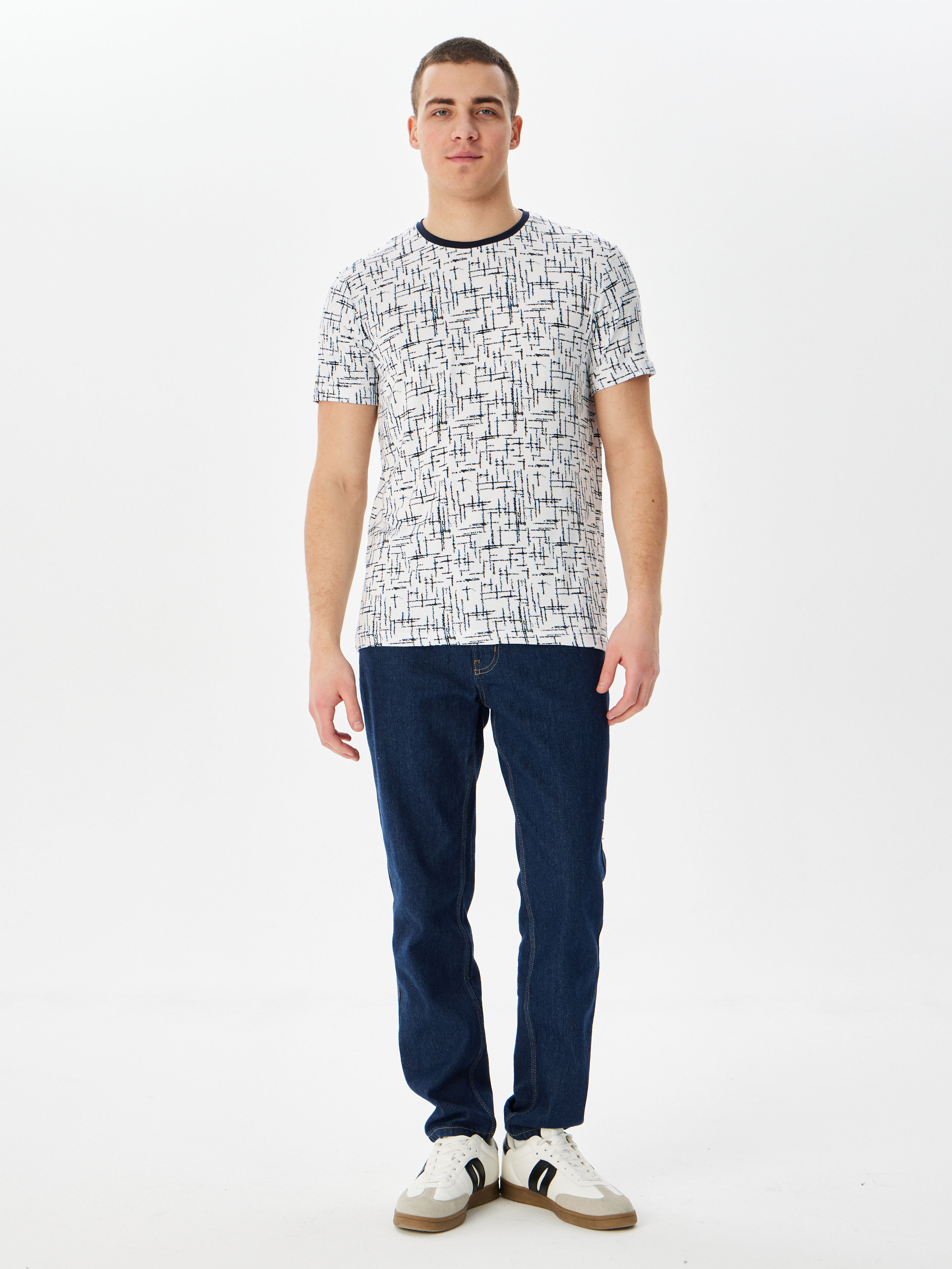 G145-KD1-SA-UT2024 (синий принт) Футболка мужская короткий рукав