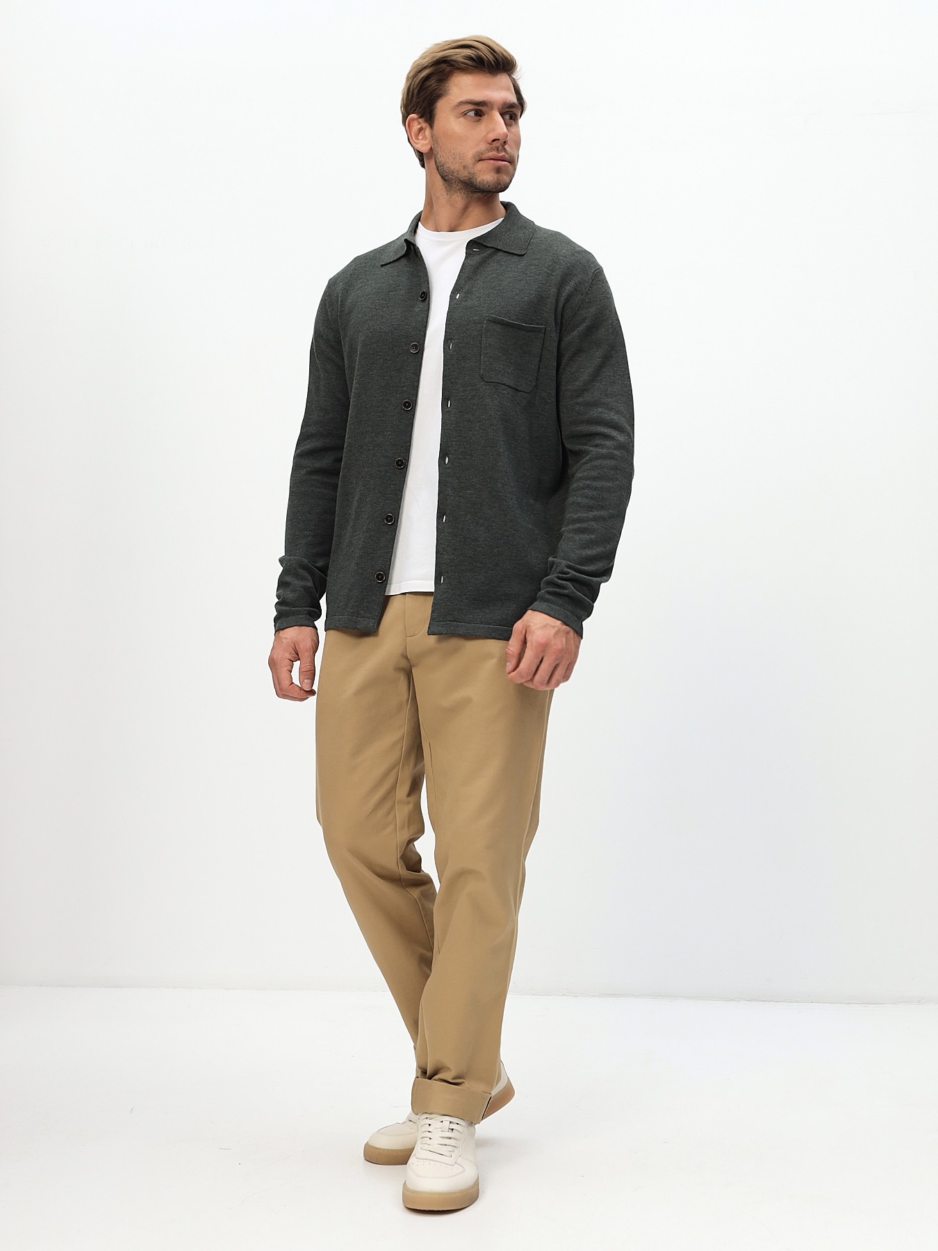 G148-TF (зеленый меланж) Кардиган мужской