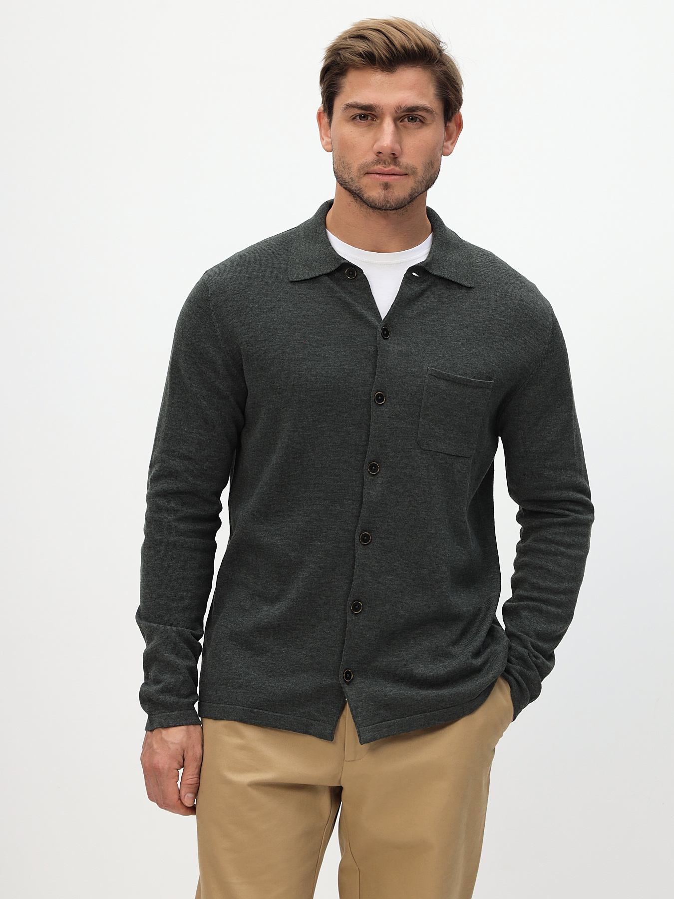 G148-TF (зеленый меланж) Кардиган мужской