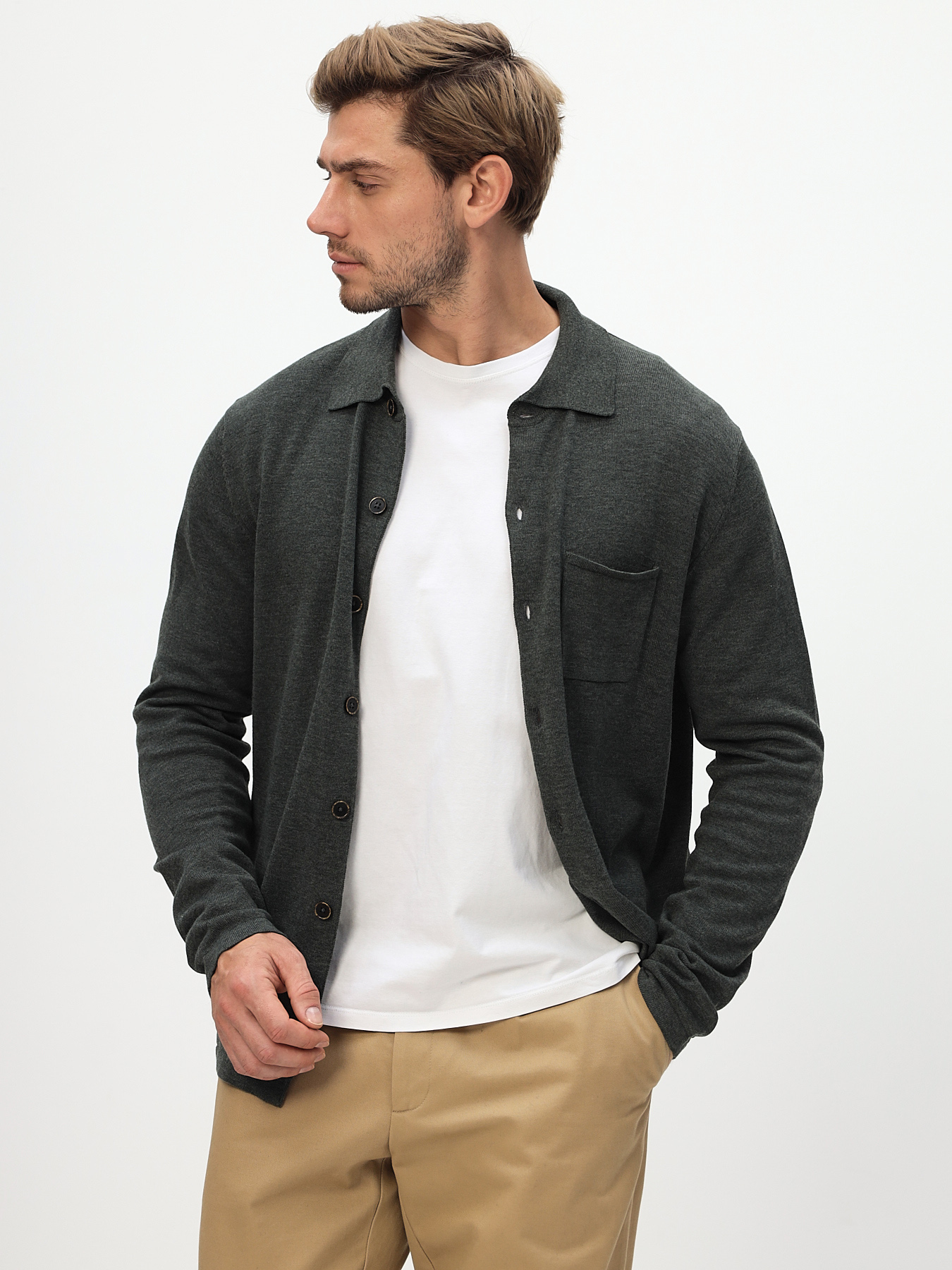 G148-TF (зеленый меланж) Кардиган мужской