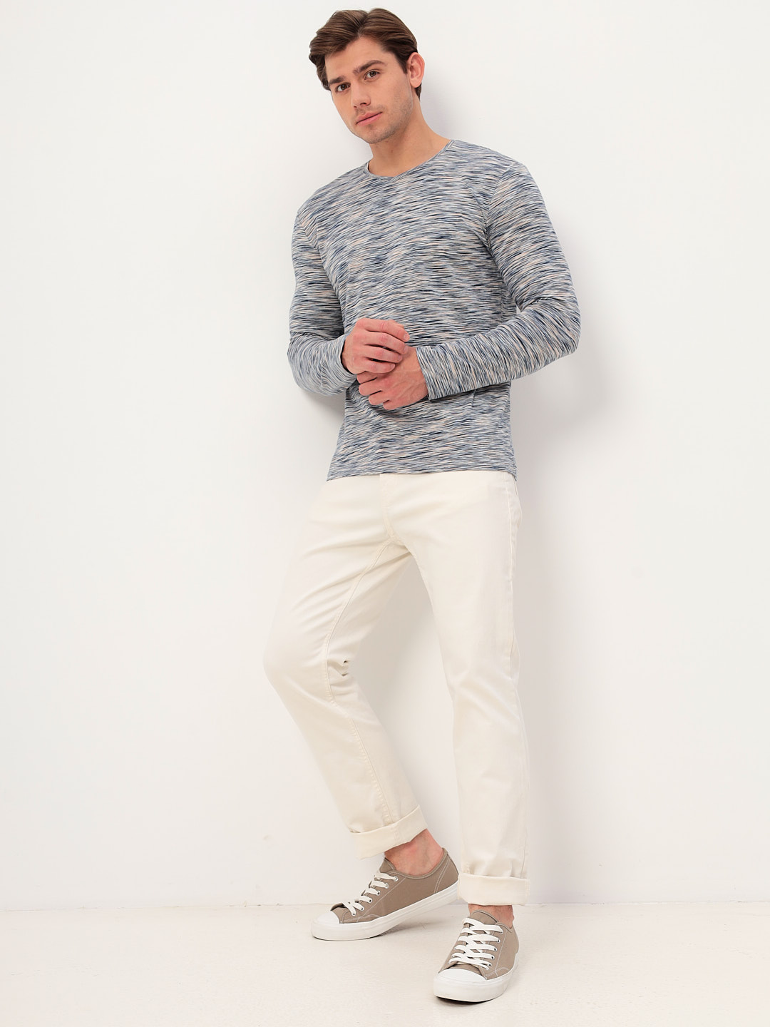 G166-KM-OR1048 (бежевый) Футболка мужская длинный рукав